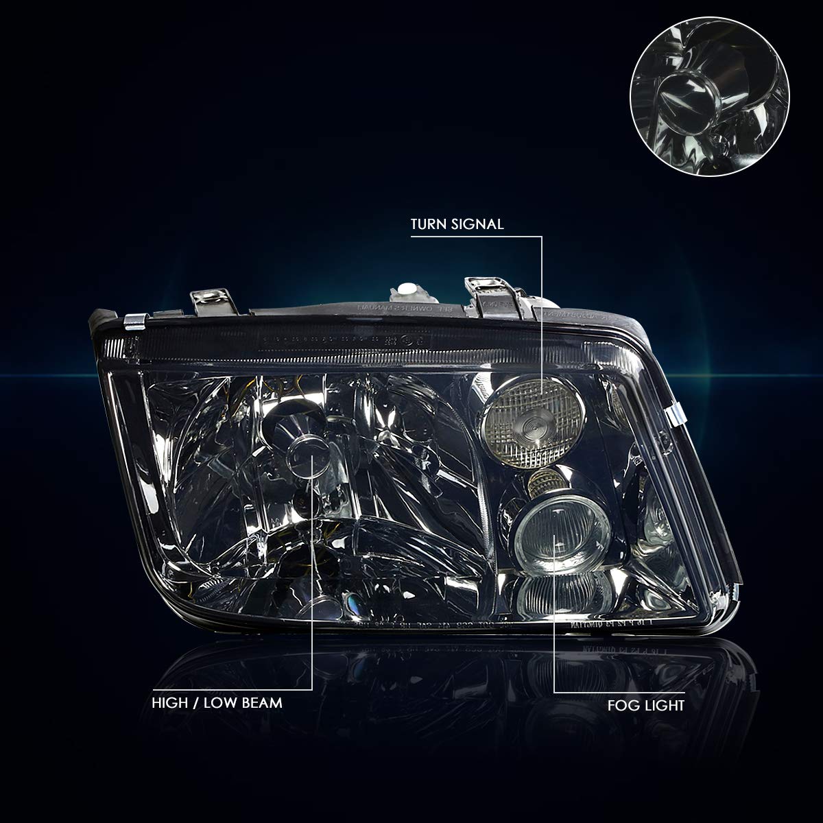PM PERFORMOTOR 2Pcs Euro-Spec E-Code Style Headlights Assembly with Fog Light - Compatible with VW Jetta MK4 1999-2005, Smoked Lens - Upgrade for Night Driving & Enhanced Style