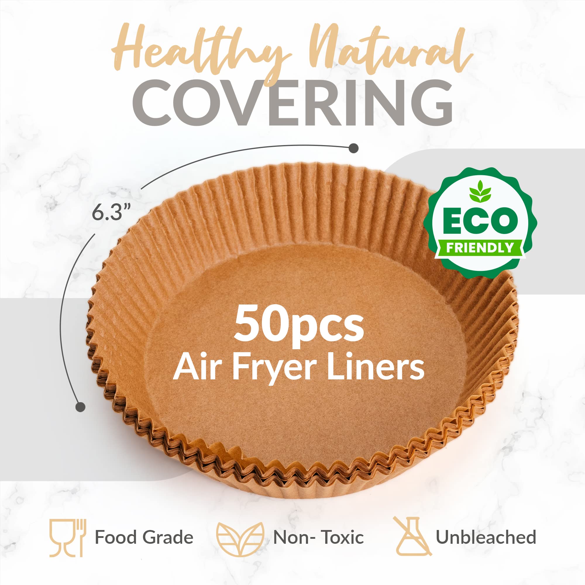 50-Pack Non-Stick Air Fryer Liners - Disposable Round Parchment Paper for Air Fryer Baskets | Greaseproof & Easy Cleanup | Perfect for Philips, Ninja, Cosori & More Air Fryers | Ideal for Cooking Chicken Wings, French Fries & Healthy Meals