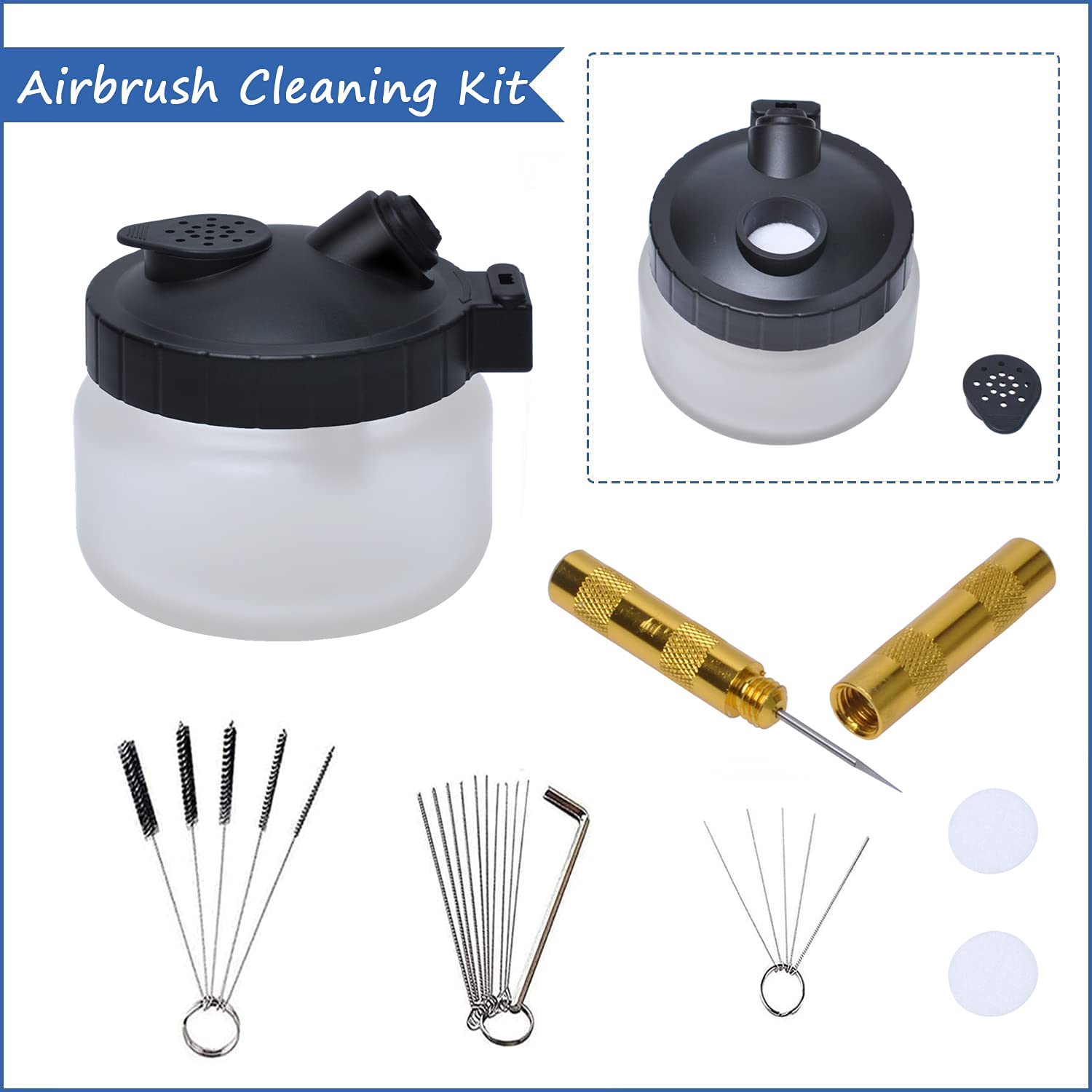 Airbrush Cleaning Kit with Pot & Tools for Artists & Hobbyists