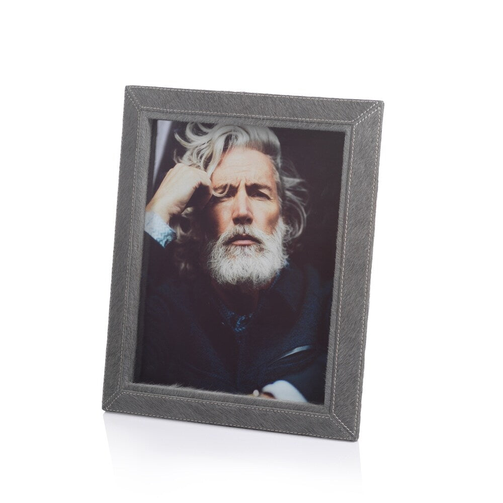 Aspen Feel Hair-on-Leather 8x10 Photo Frame in Gray - Perfect for Home Decor, Office, and Gift Giving