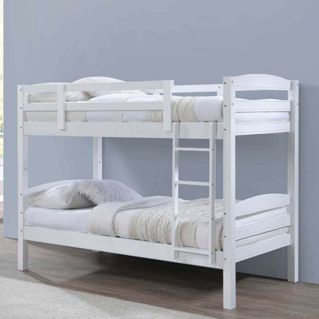 Juliette White Wooden Double Decker Bunk Bed - Twin Over Twin Size, Sturdy Solid Wood Frame for Kids & Teens - Space Saving Bedroom Furniture for Shared Rooms, Sleepovers & Small Spaces