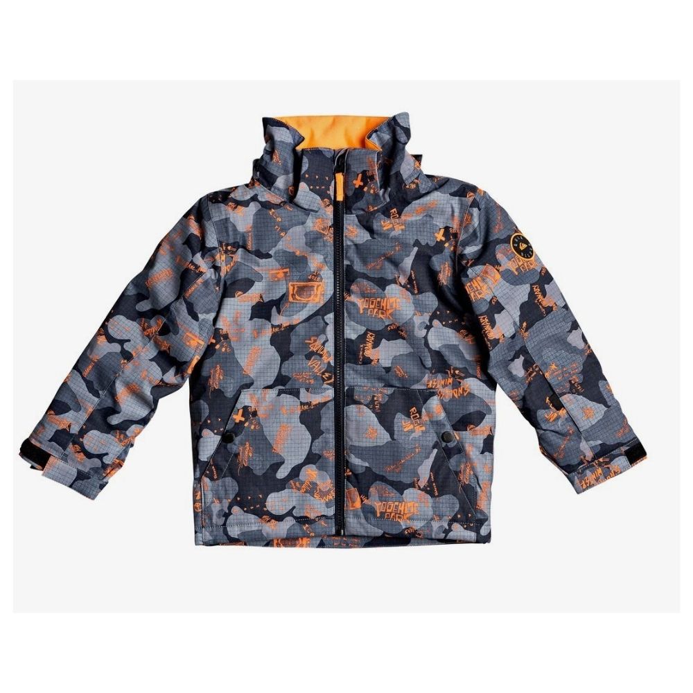 Quiksilver Little Mission Boys Ski Jacket - Waterproof Winter Jacket for Kids, Insulated Snow Coat with Hood, Orange - Perfect for Skiing, Snowboarding & Outdoor Winter Activities