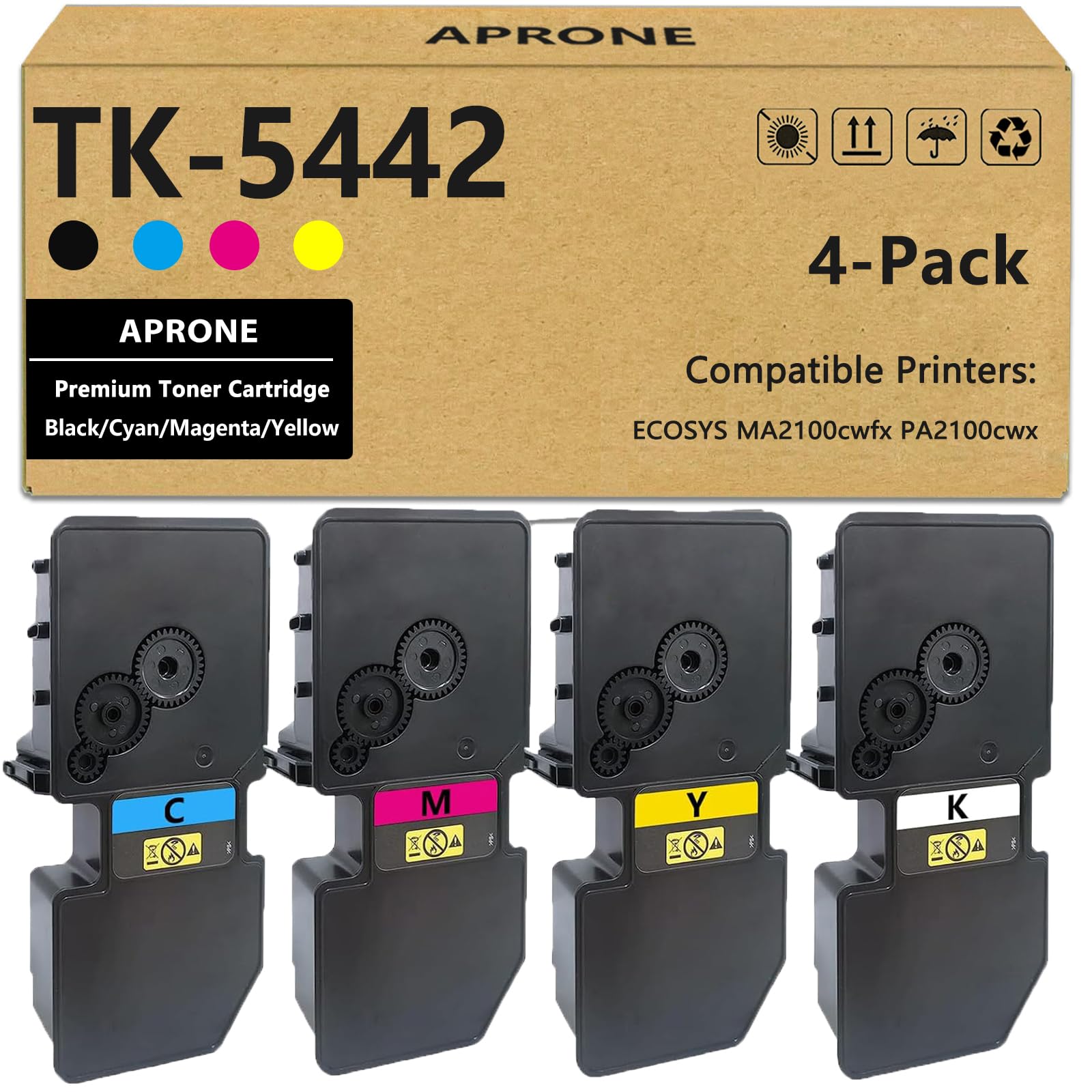 High-Quality TK-5442 Toner Cartridge 4-Pack (Black/Cyan/Magenta/Yellow) - Compatible with Kyocera ECOSYS MA2100cwfx & PA2100cwx Laser Printers - Perfect for Office Printing, School Projects & Home Office Use