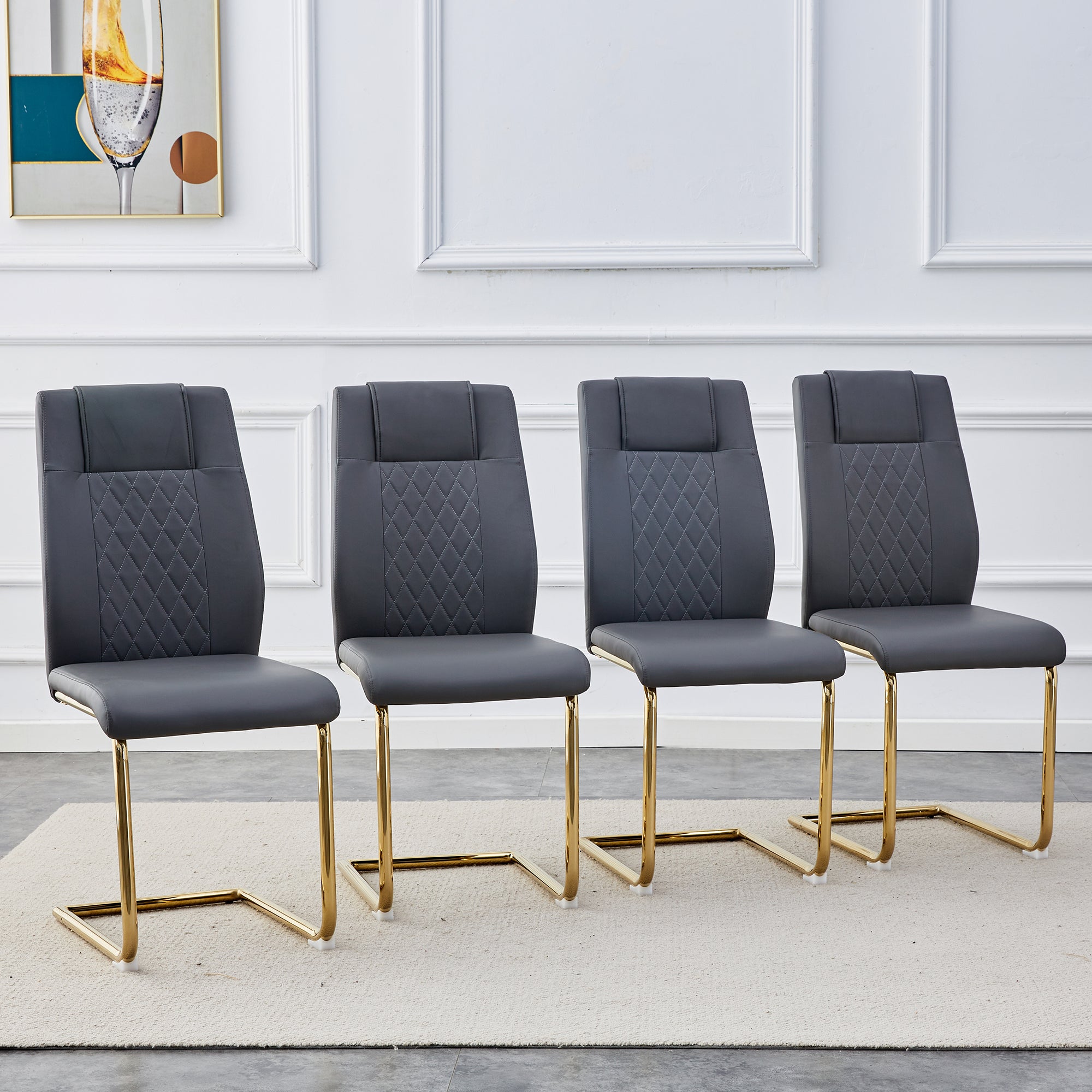 Stylish Faux Leather Cushioned Chairs with Metal Legs - Set of 6 (Gray PU Leather) for Living Room, Kitchen, Bedroom & Dining Room - Perfect for Home Decor & Guest Seating