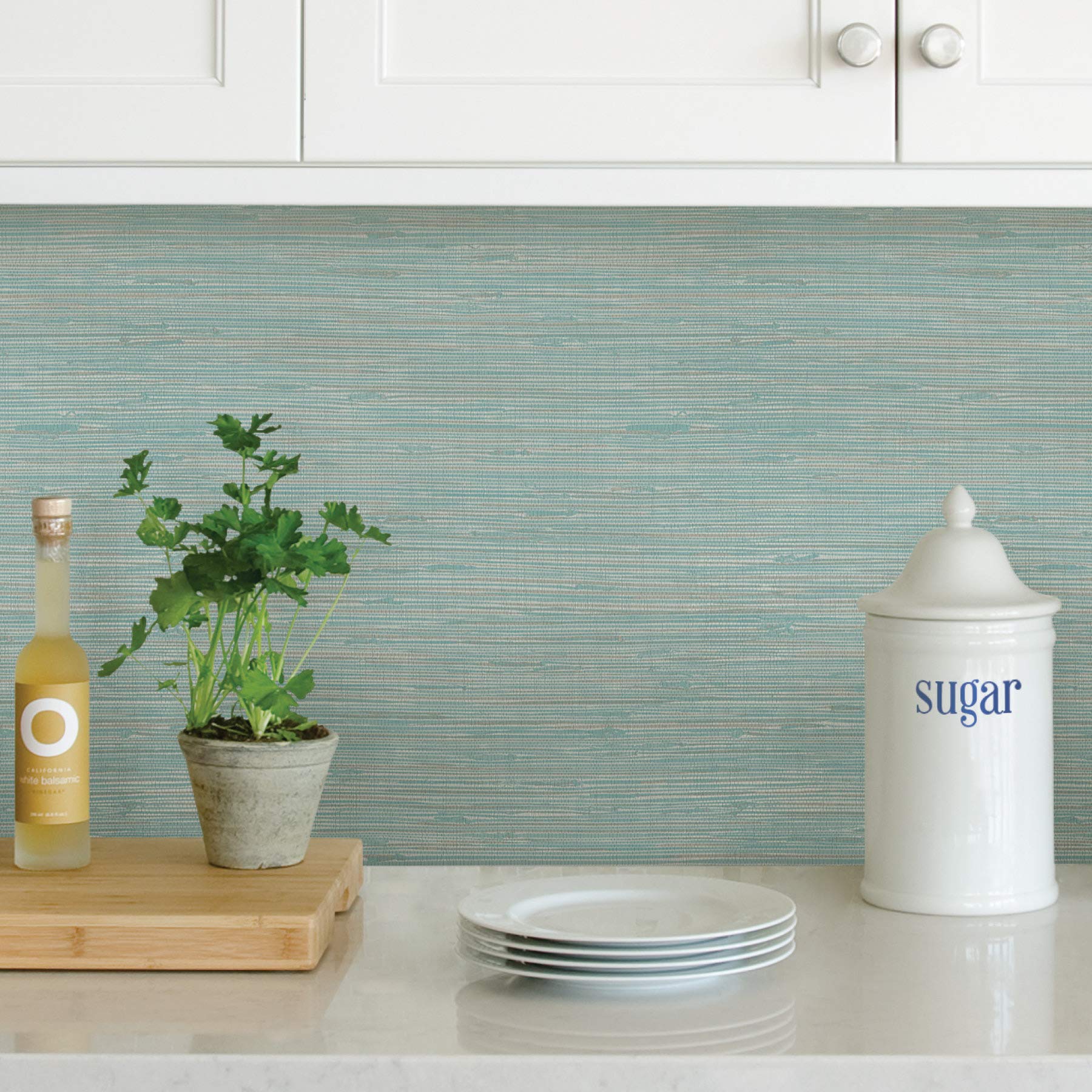 Tibetan Grasscloth Teal Peel & Stick Wallpaper - Self-Adhesive Removable Wall Covering for Bedroom, Living Room & Home Decor