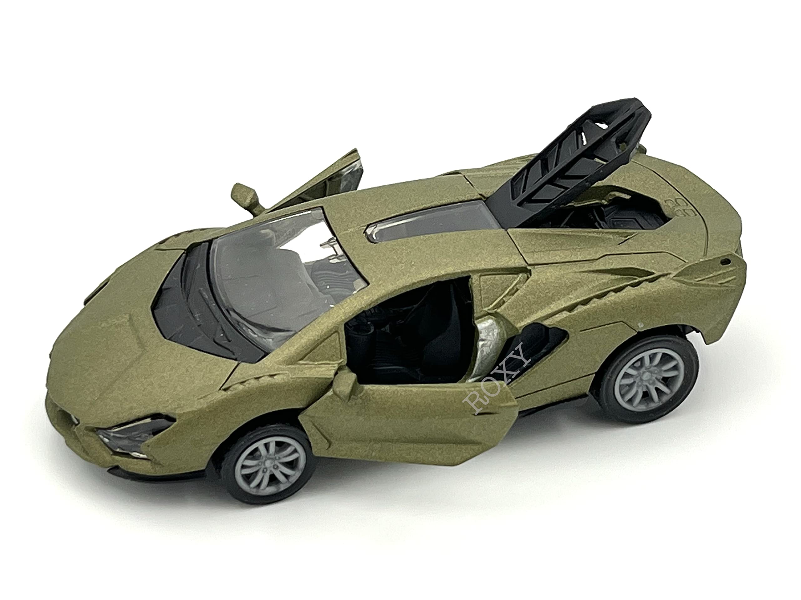 1:32 Scale Metal Lamborghini Sian Toy Car with Openable Doors & Trunk - High Speed Pull Back Dual Tone Sports Car for Kids (Olive Green) - Perfect for Birthday Gifts, Collectibles & Racing Play