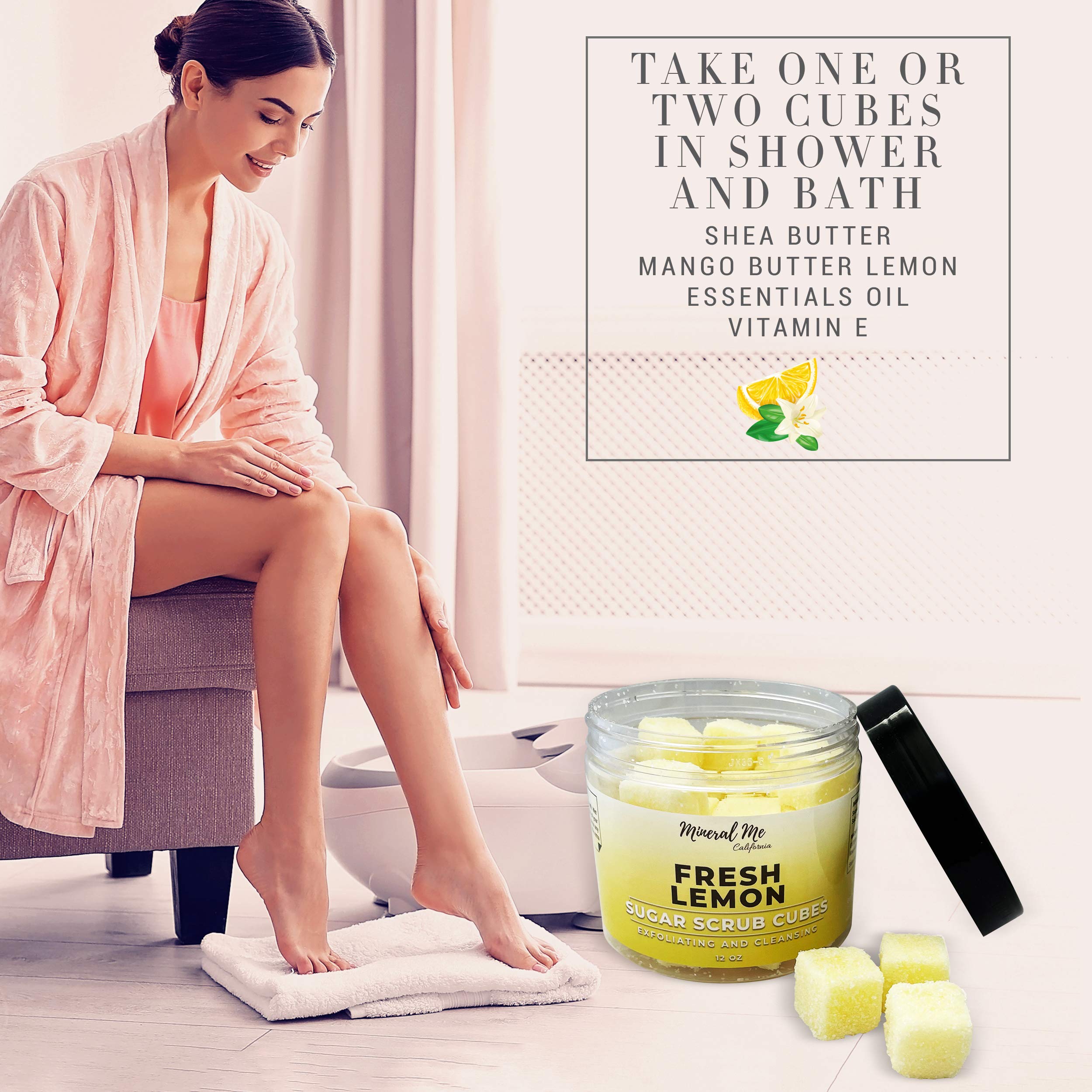 Exfoliating Body Scrub Cubes - 12oz Lavender & Fresh Lemon Sugar Scrub with Mango Butter & Shea Butter - Hydrating & Natural Organic Body Exfoliator for Smooth Skin - Perfect for Spa Day, Dry Skin Treatment & At-Home Self Care Routine
