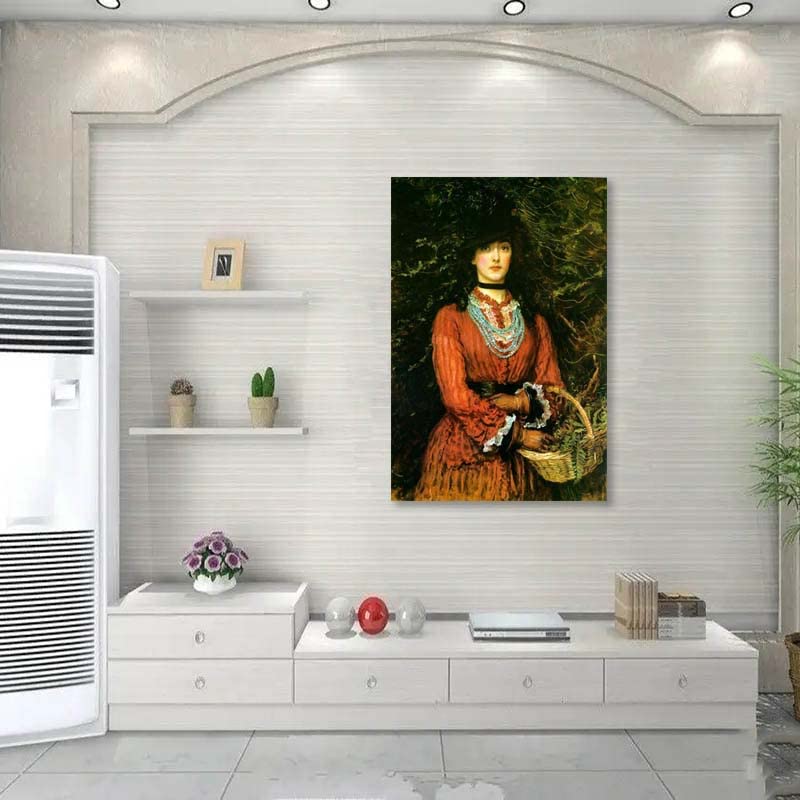 John Everett Millais 'Miss Eveleen Tennant' Framed Canvas Wall Art - 26x38 Inch (65x97cm) Ready to Hang, Living Room & Bedroom Decor, Victorian Portrait Painting for Home & Office Wall Decor