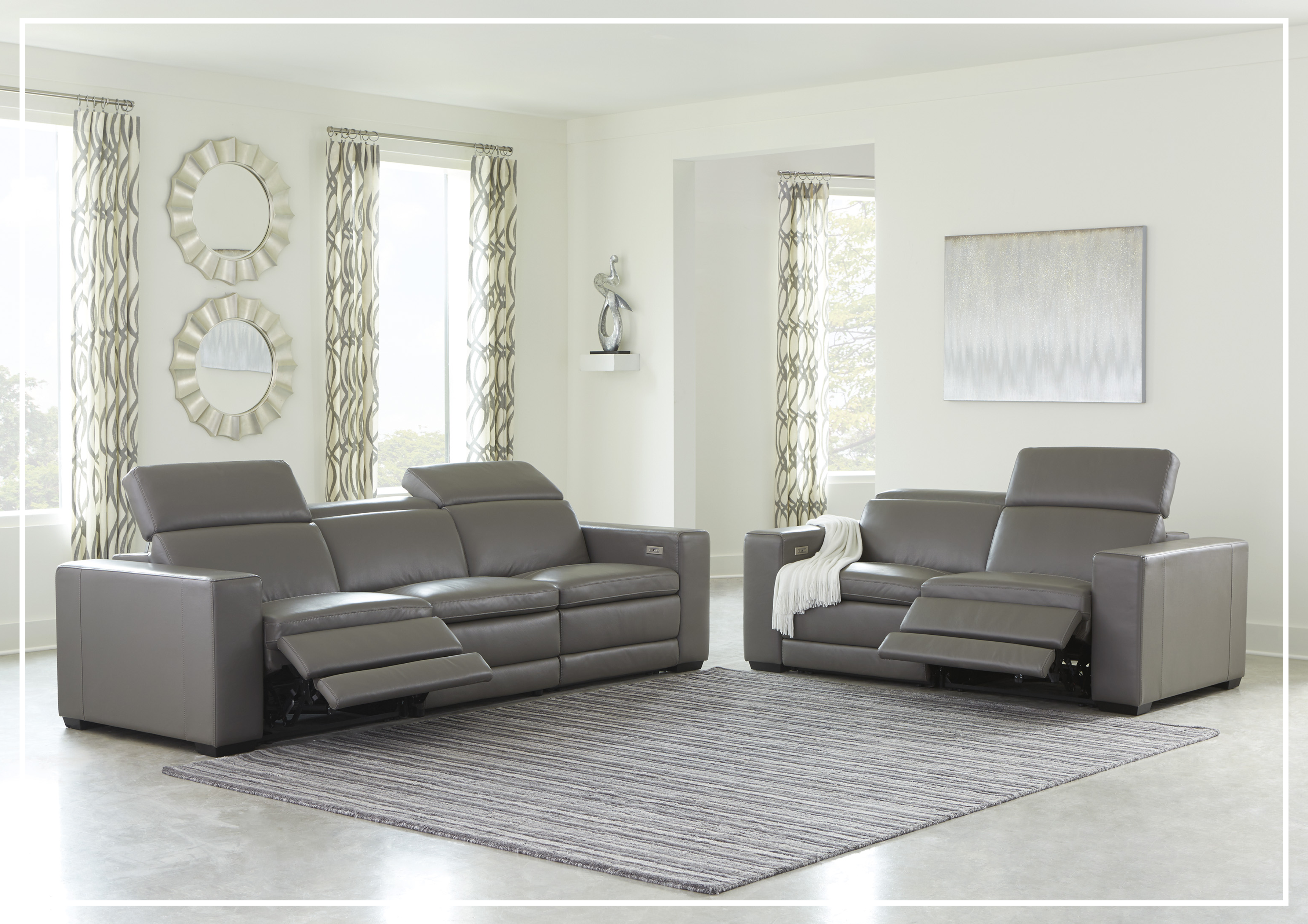 Gio Italia Titan 3-Seater Dual Power Reclining Leather Sofa - Modern Living Room Furniture for Home Theater & Relaxation