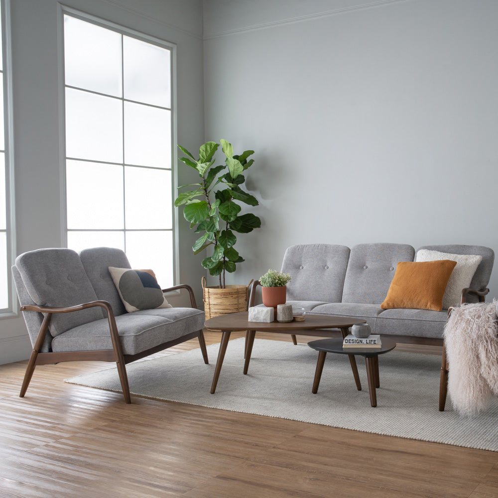 Modern FIGARO 2-Seater Sofa with Walnut Wood Frame & Steel Legs - Perfect for Living Room, Office or Small Space Decor