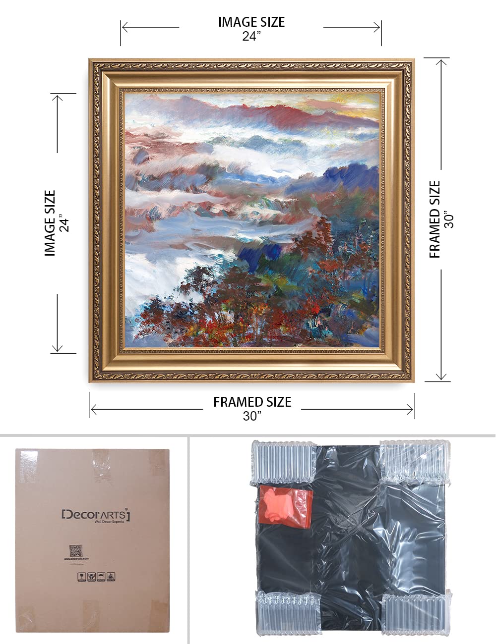 DECORARTS - David Ma Mountain Overlook Abstract Landscape Wall Art Print - 30x30 Inch Giclee Framed Canvas - Ready to Hang - Perfect for Living Room, Bedroom & Office Decor