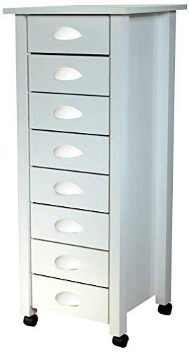 Venture Horizon 4057-11WH White 8-Drawer Beadboard Mobile Rolling Cart - Perfect for Craft Room, Office, or Classroom Organization and Storage