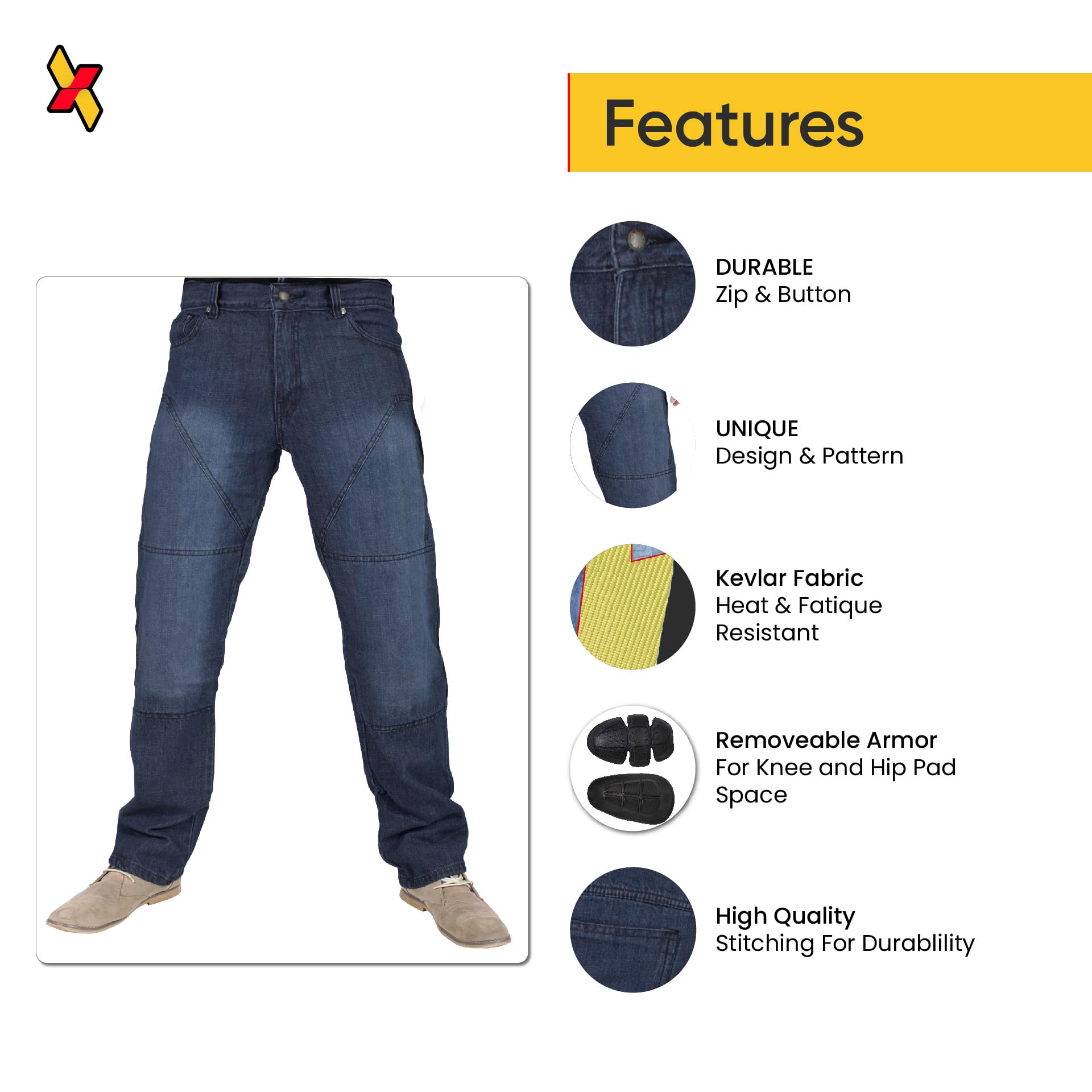 **Juicy Trendz Men's Motorcycle Riding Jeans with Armor - Breathable & Comfortable Blue Denim Pants for Harley, Cruiser & Street Bikes**