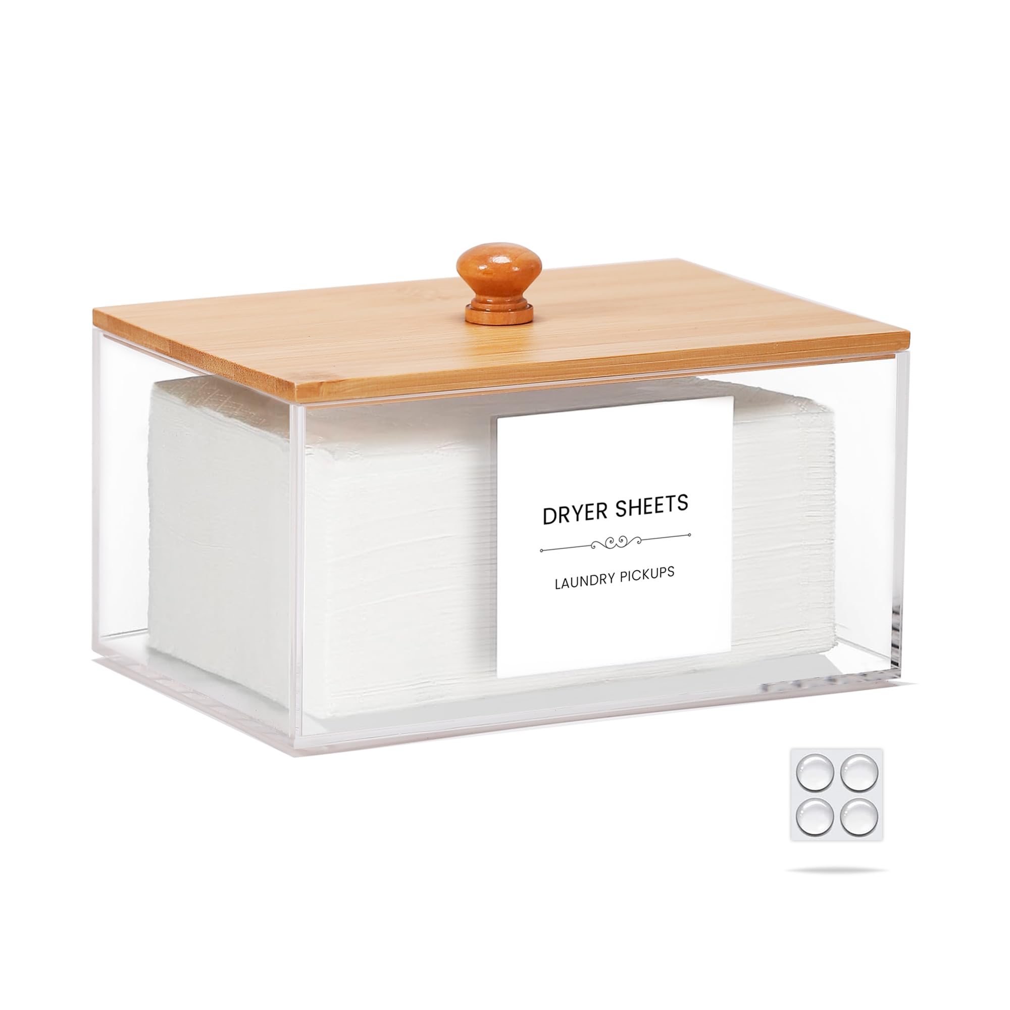 Acrylic Dryer Sheet Holder & Dispenser with 10 Bonus Labels - Laundry Room Storage Organizer for Sheets, Balls, Clothes Pins & Pods - Perfect for Organized Laundry Spaces & Closet Storage