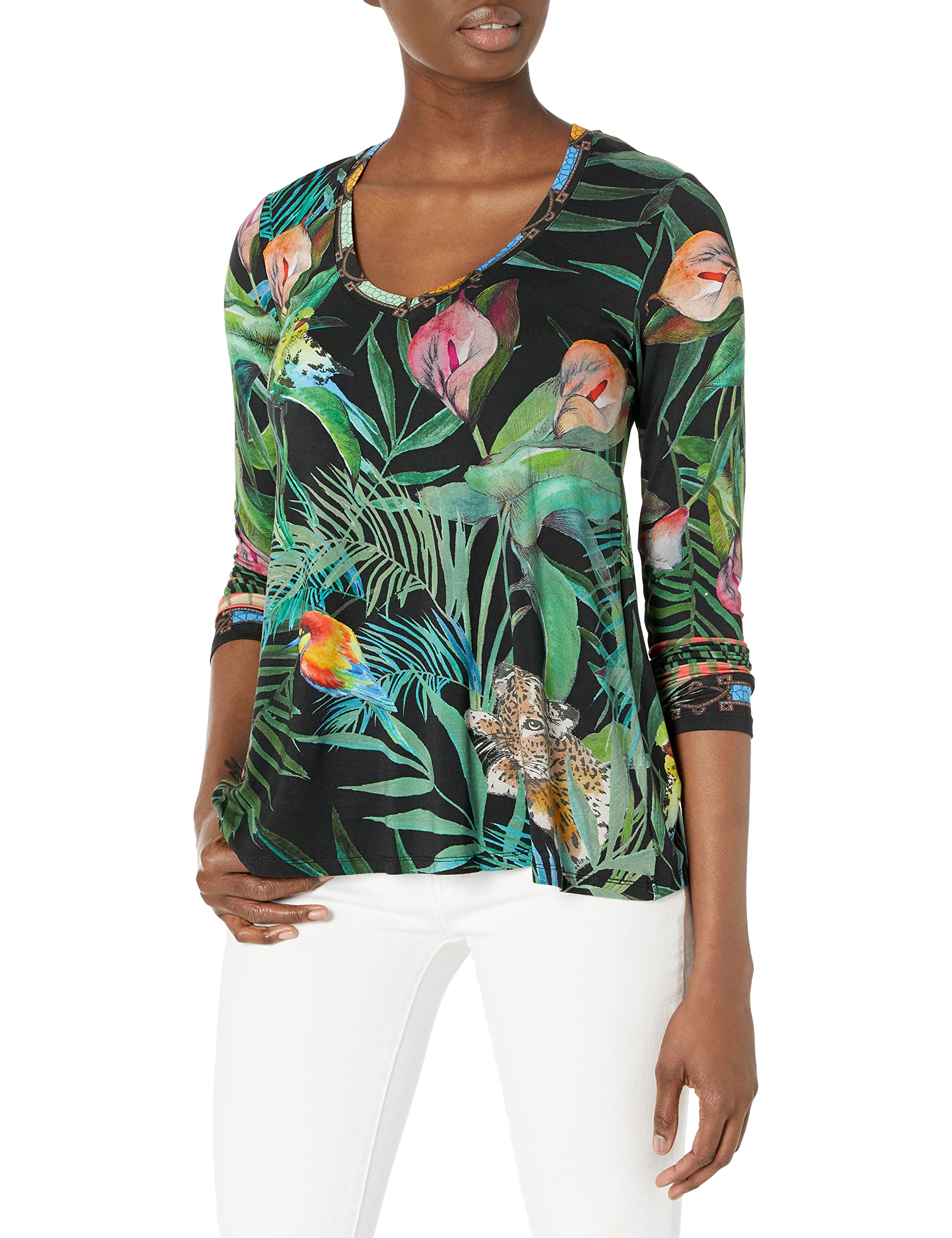 Johnny Was Women's Long Sleeve V-Neck Swing T-Shirt - Soft Boho Blouse for Casual Wear & Layering