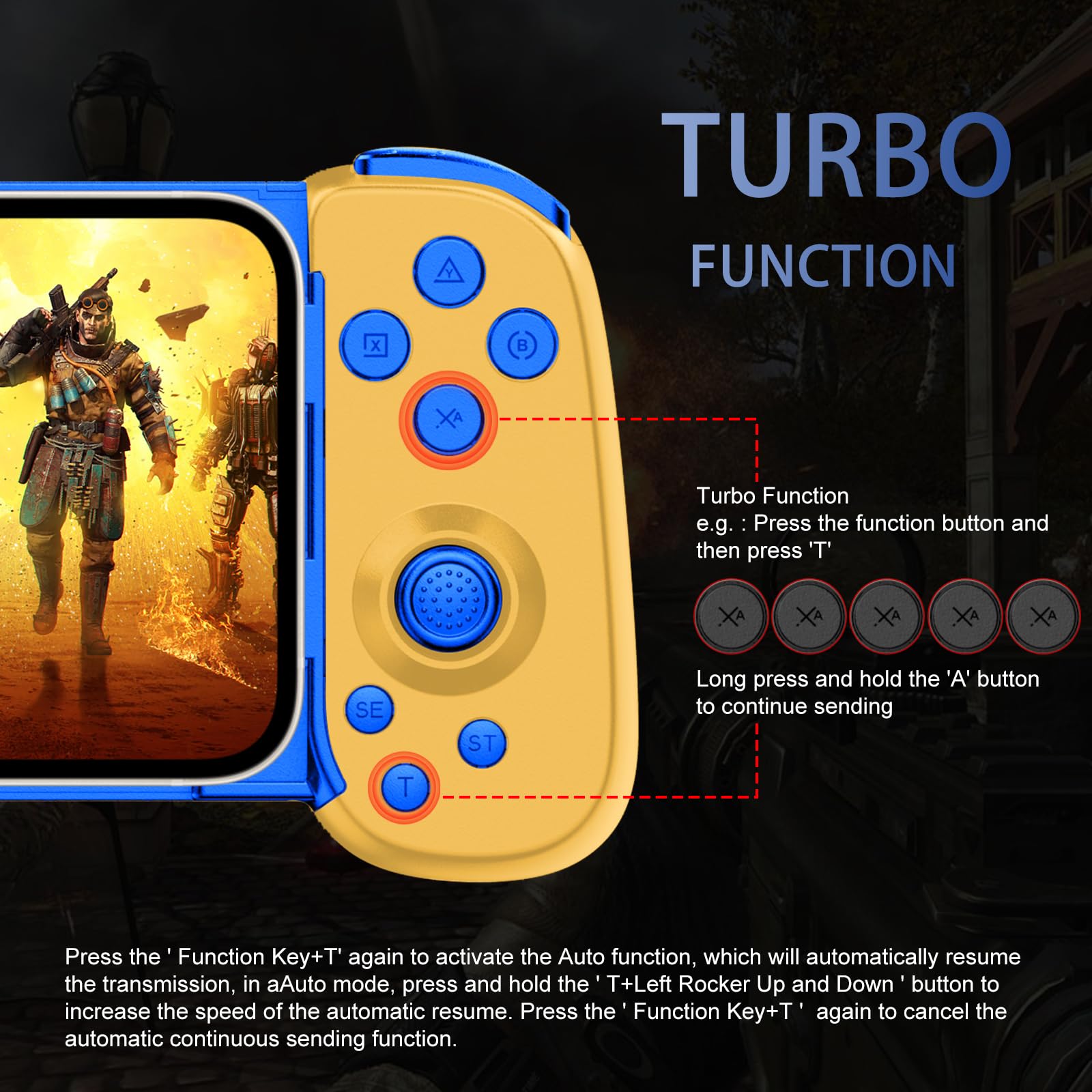 Wireless Gamepad for iPhone Android PC - Turbo Gyro Dual Motors - Gaming & Streaming on PS5 Xbox Switch - Yellow