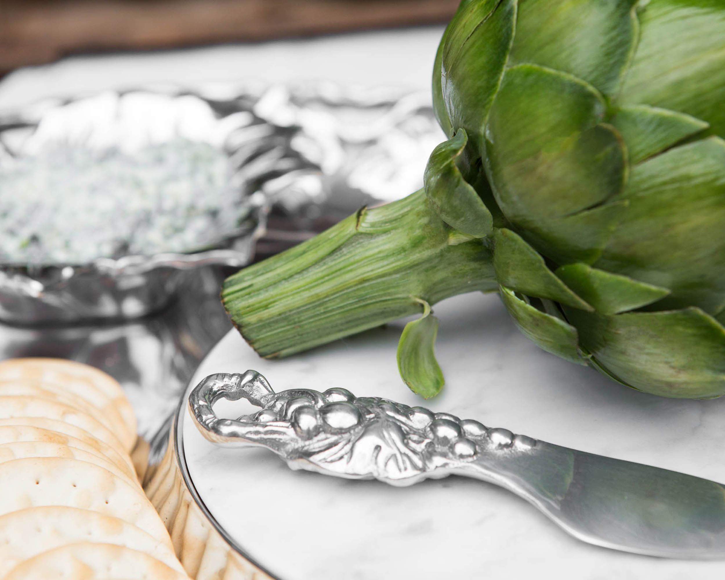 Arthur Court Designs 5-Piece Aluminum Grape Cheese & Dip Serving Set with 2 Bowls, Spreader & Marble Tray (20