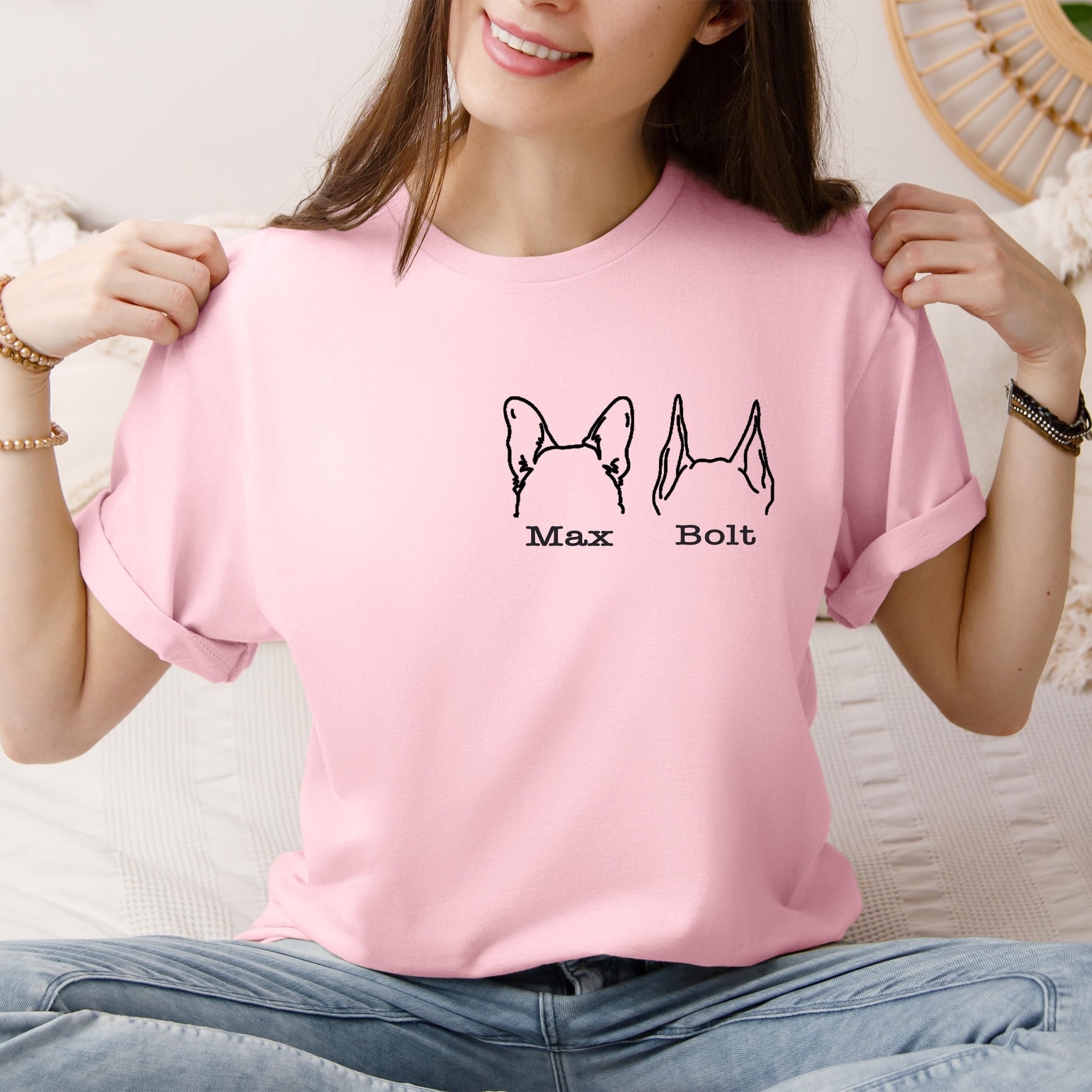 Custom Dog Mom T-Shirt for Women - Personalized Pet Name & Dog Breed Graphic Tee - Unique Dog Ears Design - Perfect Gift for Dog Lovers, New Owners, Moms & Grandmas - Great for Walks, Dog Parks & Pet-Friendly Outings