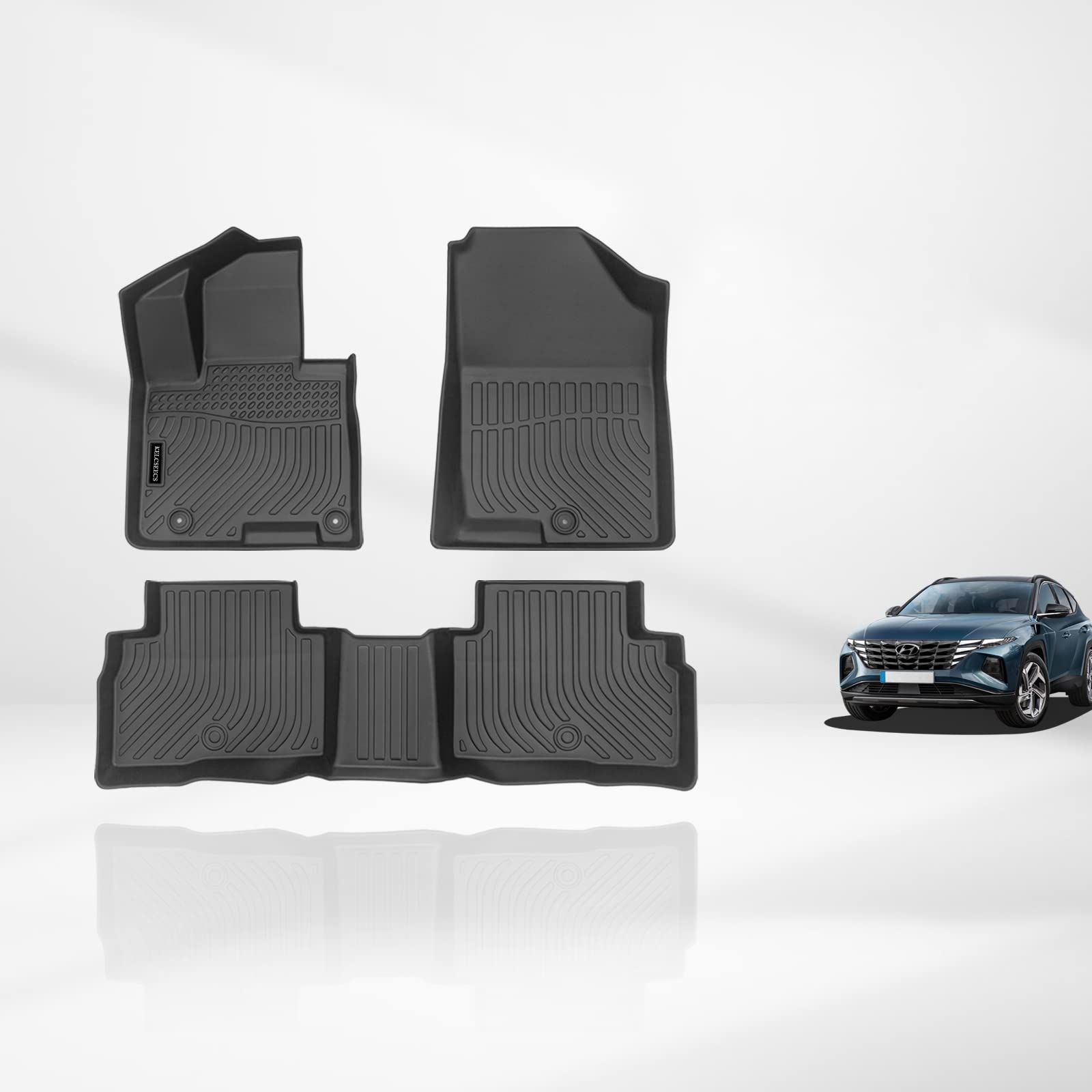 KELCSEECS Custom All-Weather TPE Floor Mats for 2022-2025 Hyundai Tucson Hybrid - Heavy Duty Non-Slip Car Floor Liners Full Set (Front & 2nd Row) - Perfect for Daily Commute, Road Trips & Winter Protection - Black
