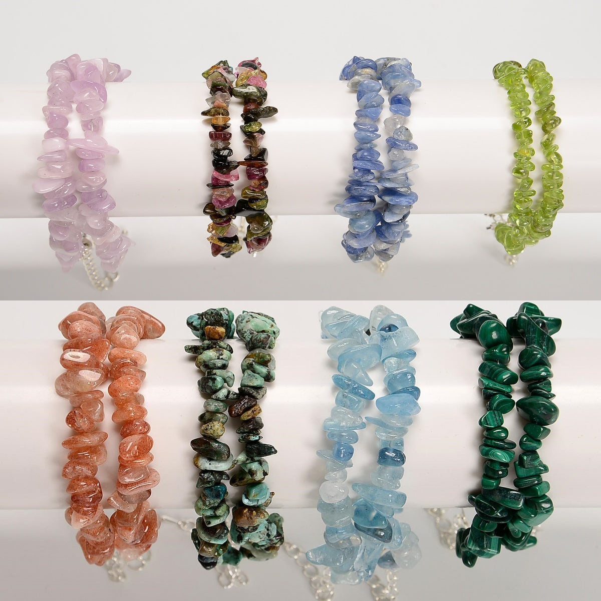 02 Mixed Gemstone Chips Bracelet with Silver Plated Clasp - 5mm & 8mm Beads, 7