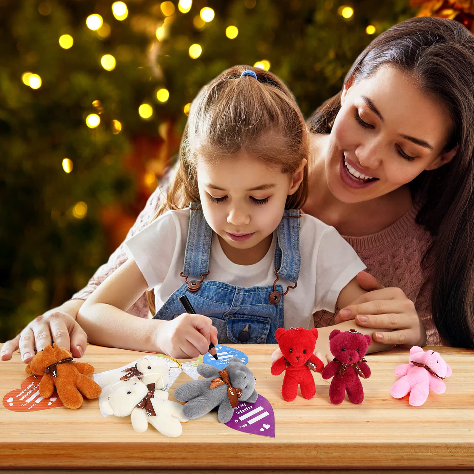 Acekid 28PCS Valentine's Day Plush Bear Stuffed Keychain Toys for Kids - Mini Animal Plush Gifts for Valentine's Exchange, School Classroom Prizes & Party Favors - Perfect for Valentine's Day Gifts, Classroom Rewards, and Party Giveaways