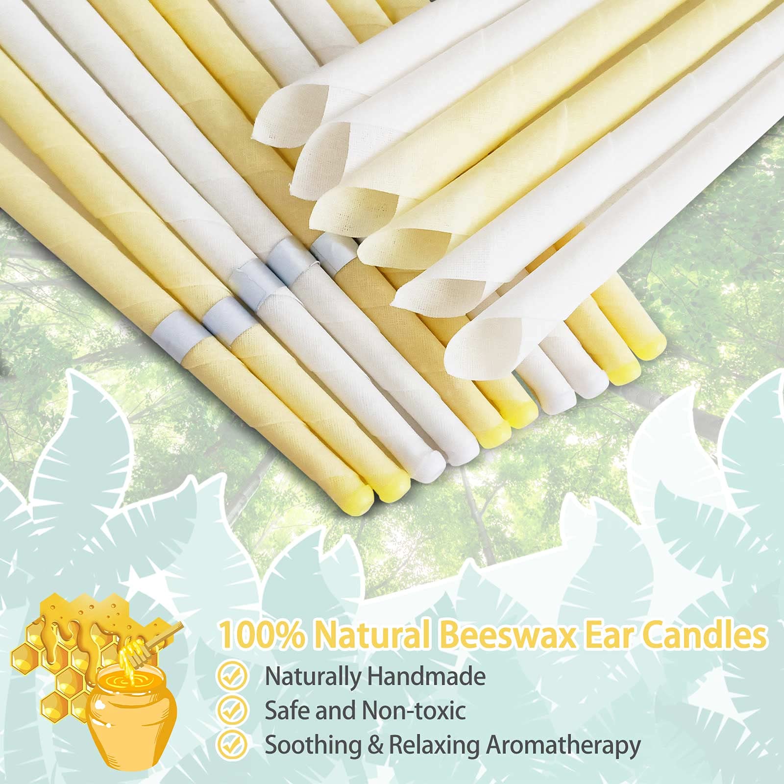 Natural Hopi Ear Candles for Ear Blocked - Beeswax Cones with 8 Disks for Relaxation & Cleansing