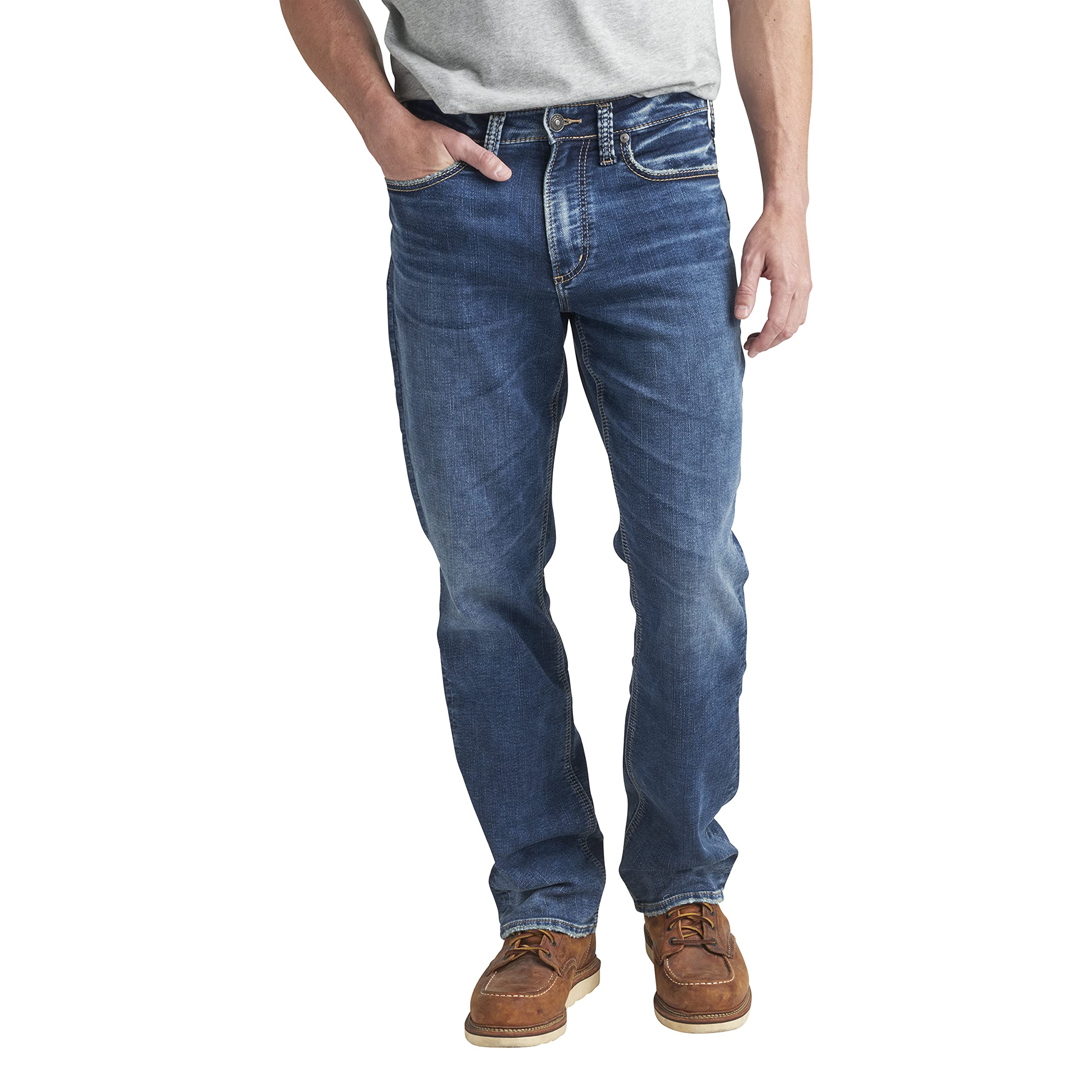 Silver Jeans Co. Men's Graystone Easy Fit Straight Leg Denim Jeans - Comfortable Casual Wear for Everyday Outfits & Work