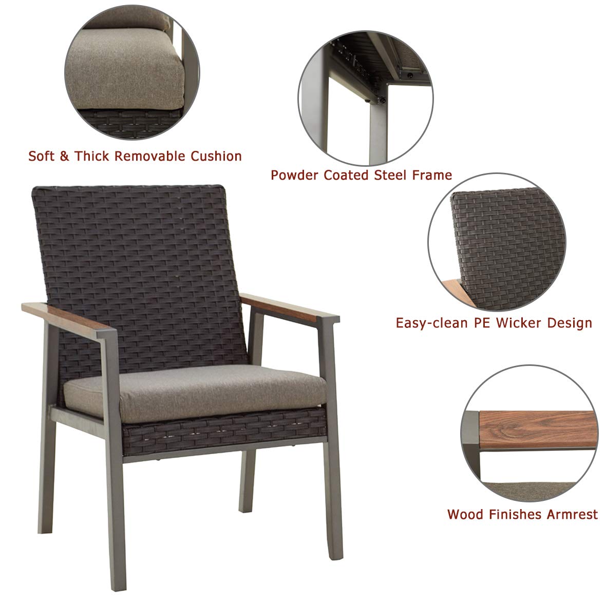 2-Piece Patio Armchair Set with Cushions & Rattan Back - All-Weather Metal Outdoor Furniture for Garden, Bistro, Lawn & Backyard - Perfect for Relaxing, Entertaining & Outdoor Dining
