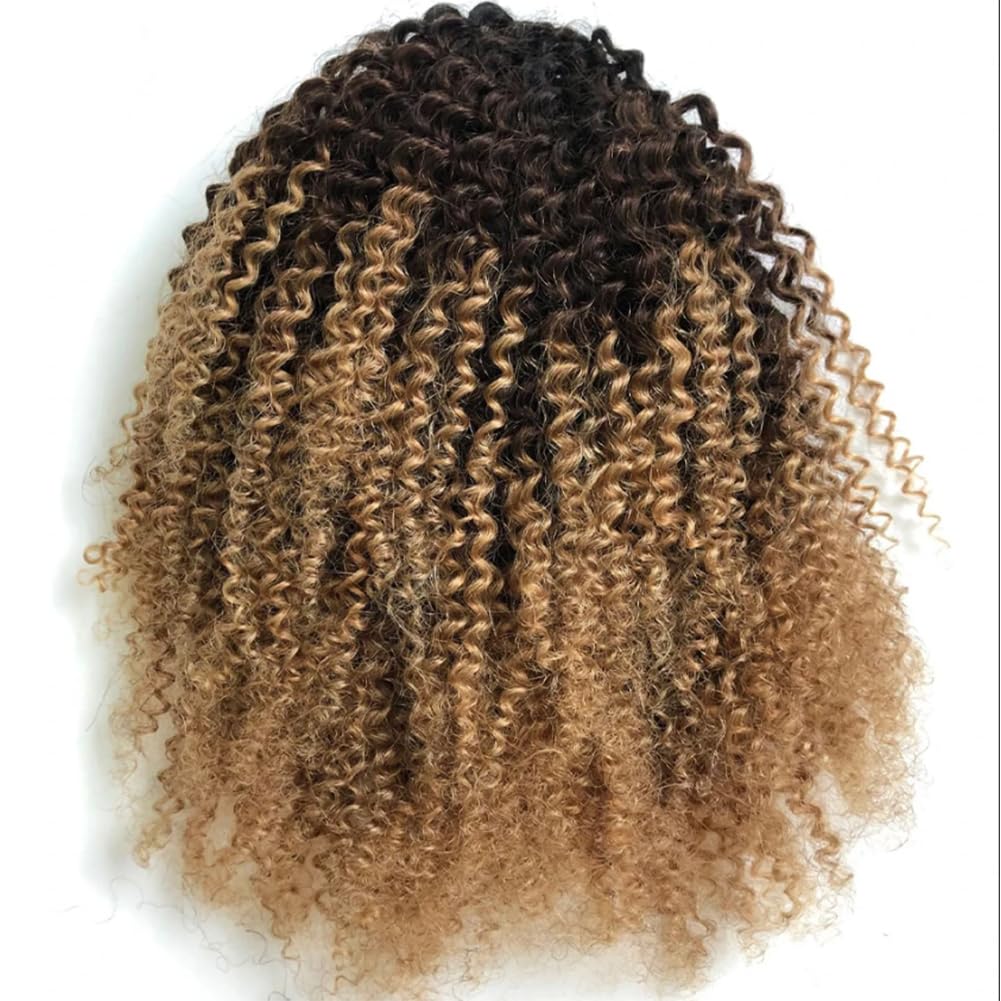 Two Tone 1B/27 Kinky Curly 4C Human Hair Ponytail Extension - 24 Inch 110g Natural Black to Honey Blonde Clip-in Drawstring Ponytail for Women | Perfect for Protective Styling, Parties & Everyday Wear