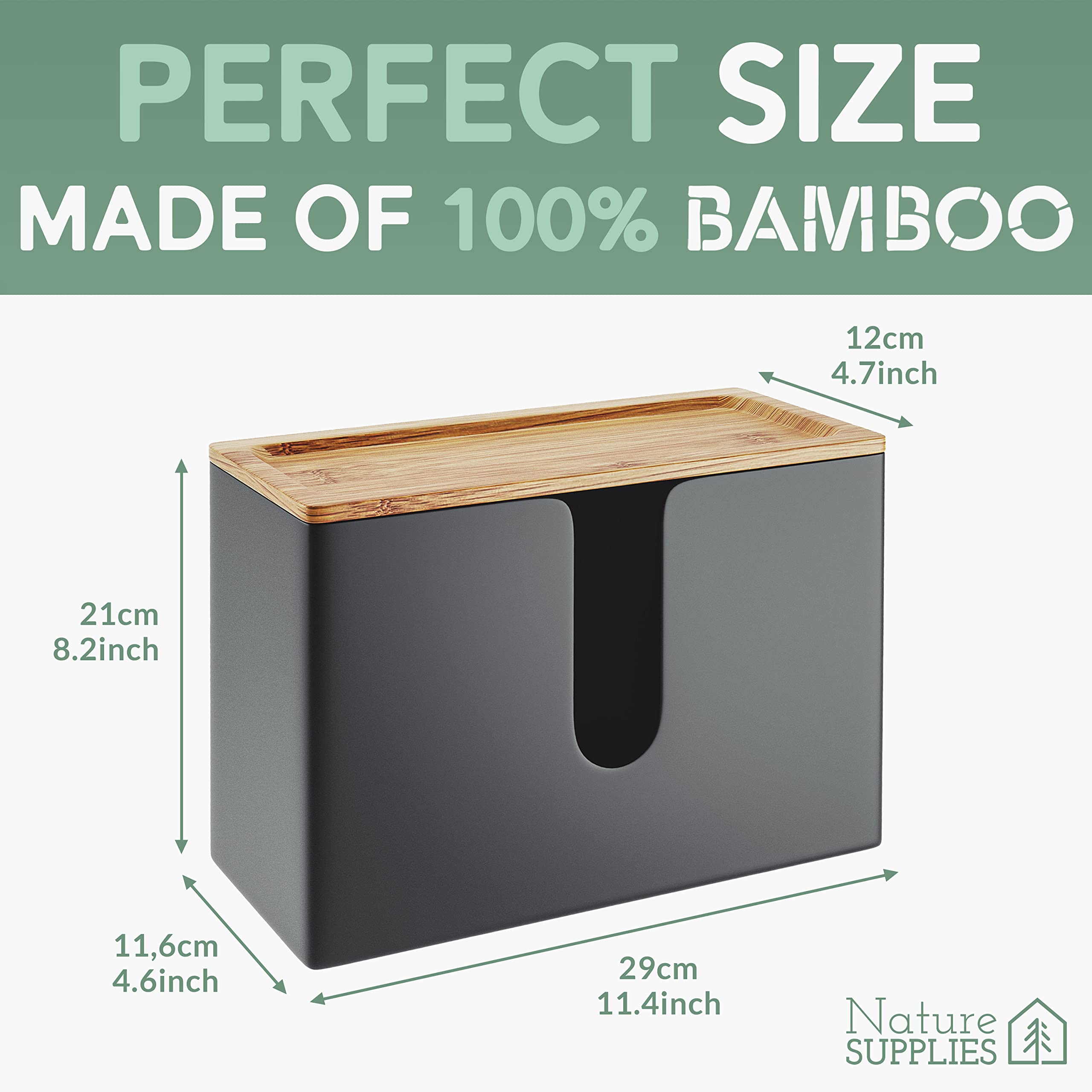 Eco-Friendly Bamboo Paper Towel Dispenser with Removable Tray - Wall Mount & Countertop Holder for C-Fold/Z-Fold/Tri-Fold Towels - Perfect for Commercial Kitchens, Restaurants & Bathrooms - Durable Black Design