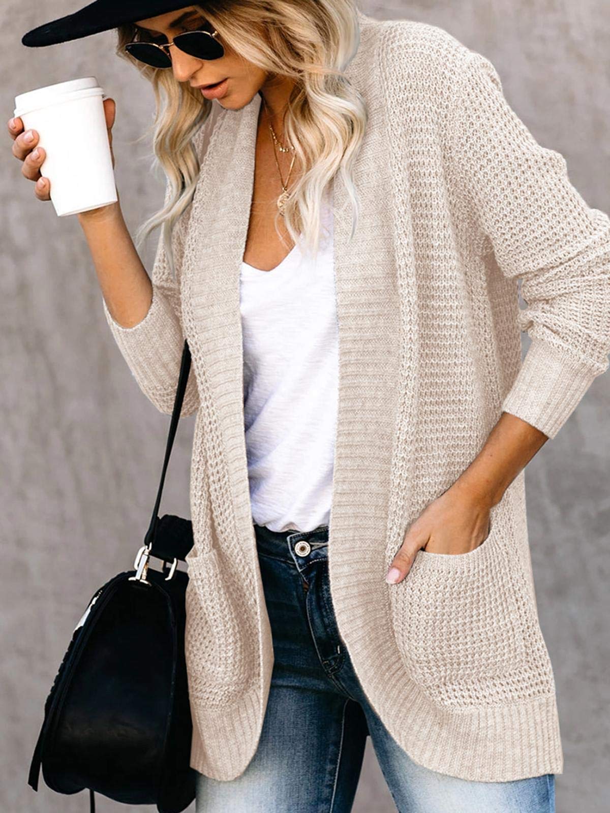 Women's Lightweight Open Front Cardigan - Long Sleeve Loose Knit Sweater Coat with Pockets | Soft Casual Wear for Fall, Spring & Layering | Perfect for Office, Travel & Home Comfort