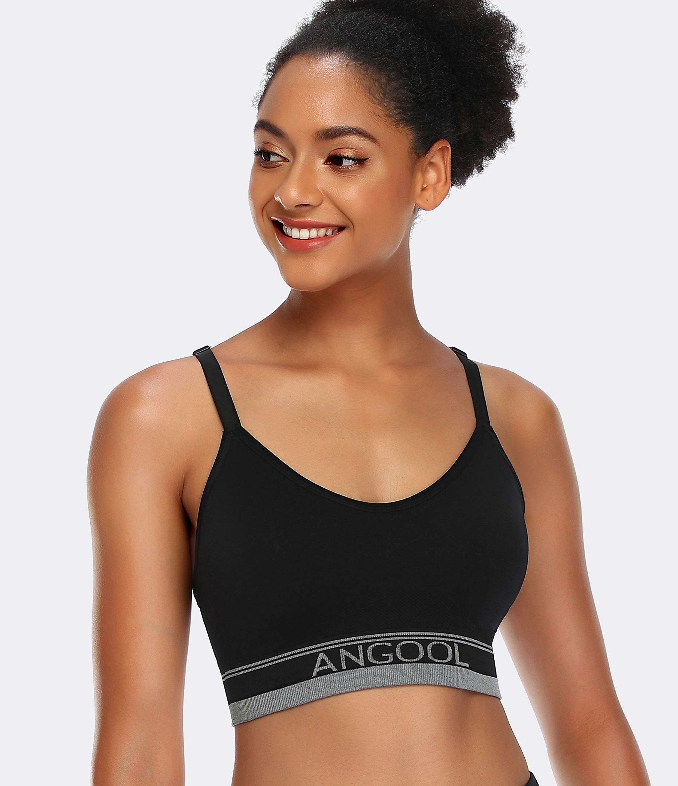 ANGOOL Women's Longline Sports Bra - Medium Support Wire-Free Yoga Bra with Adjustable Straps & Removable Padding - Perfect for Gym, Running, Yoga & Everyday Wear