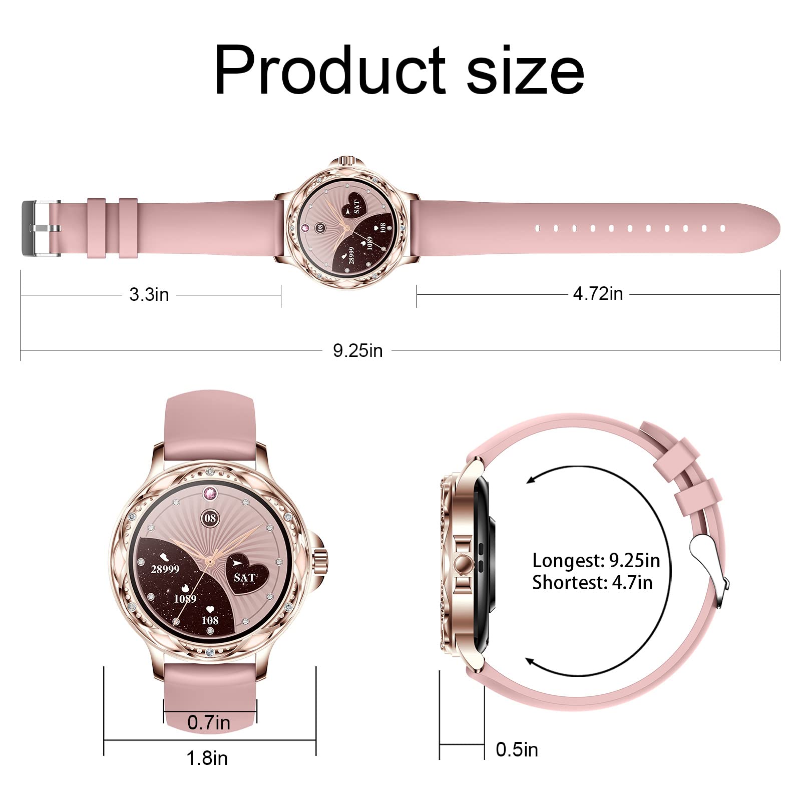 Wonlex Smart Watch for Women - Bluetooth 5.2 Fitness Tracker with Heart Rate Monitor, Sleep Tracking, Customizable Watch Faces, IP67 Waterproof, Compatible with Android & iPhone - Perfect for Workouts, Running, Swimming and Daily Health Monitoring