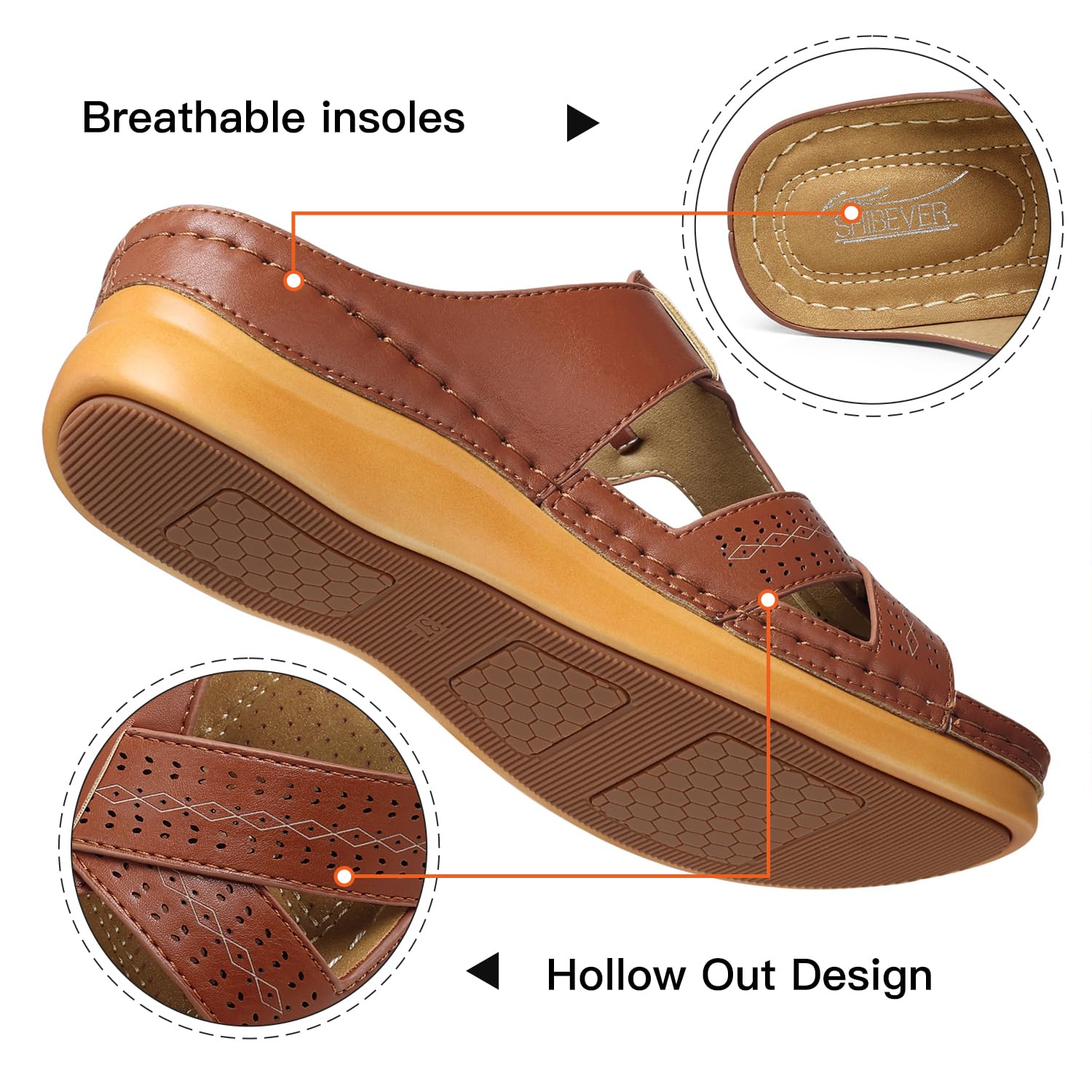 SHIBEVER Women's Comfortable Orthopedic Wedge Sandals - Slip On Platform Sandals for Women | Perfect for Walking, Travel & Summer Outfits