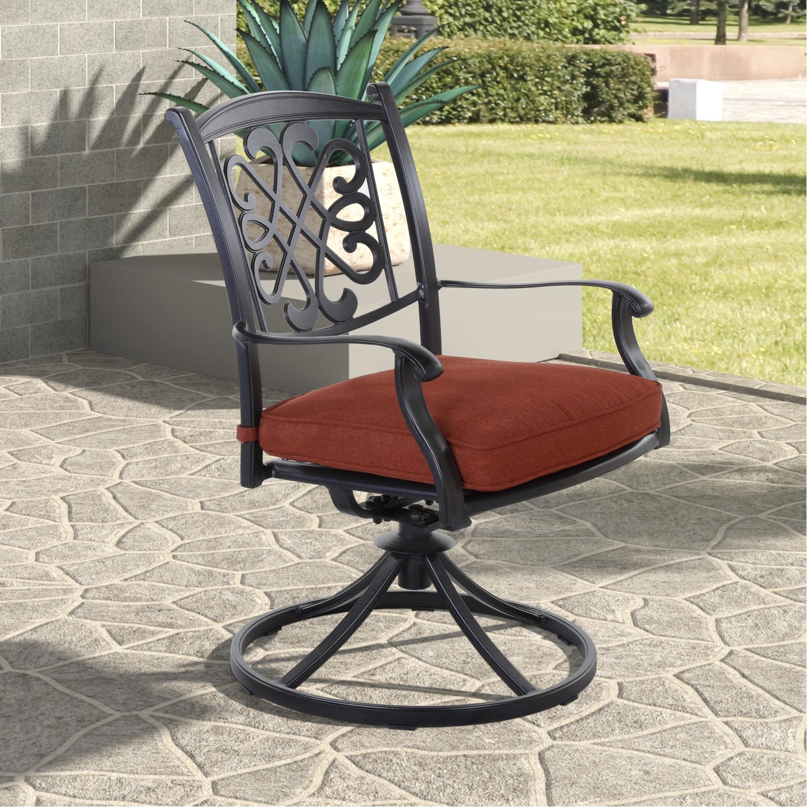 2-Piece Patio Swivel Dining Chair Set - All-Weather Aluminum Outdoor Rocking Bistro Chairs with Thick Cushions - Perfect for Garden, Backyard, Poolside & Restaurant Outdoor Seating