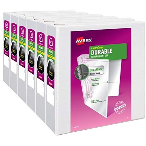 Avery Durable View 3 Ring Binder with 4 Inch EZD Rings - 1 White Binder (09801) for School, Office & Home Organization - Heavy Duty Binder for Reports, Presentations & Document Storage