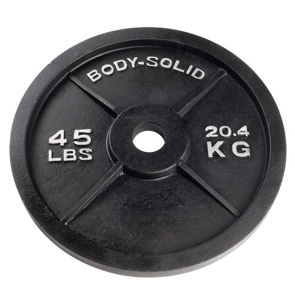 Body-Solid Cast Iron Olympic Weight Plate Set - 2 Inch Standard Hole for All Olympic Barbells | Strength Training, Home Gym & CrossFit Equipment for Weightlifting & Fitness