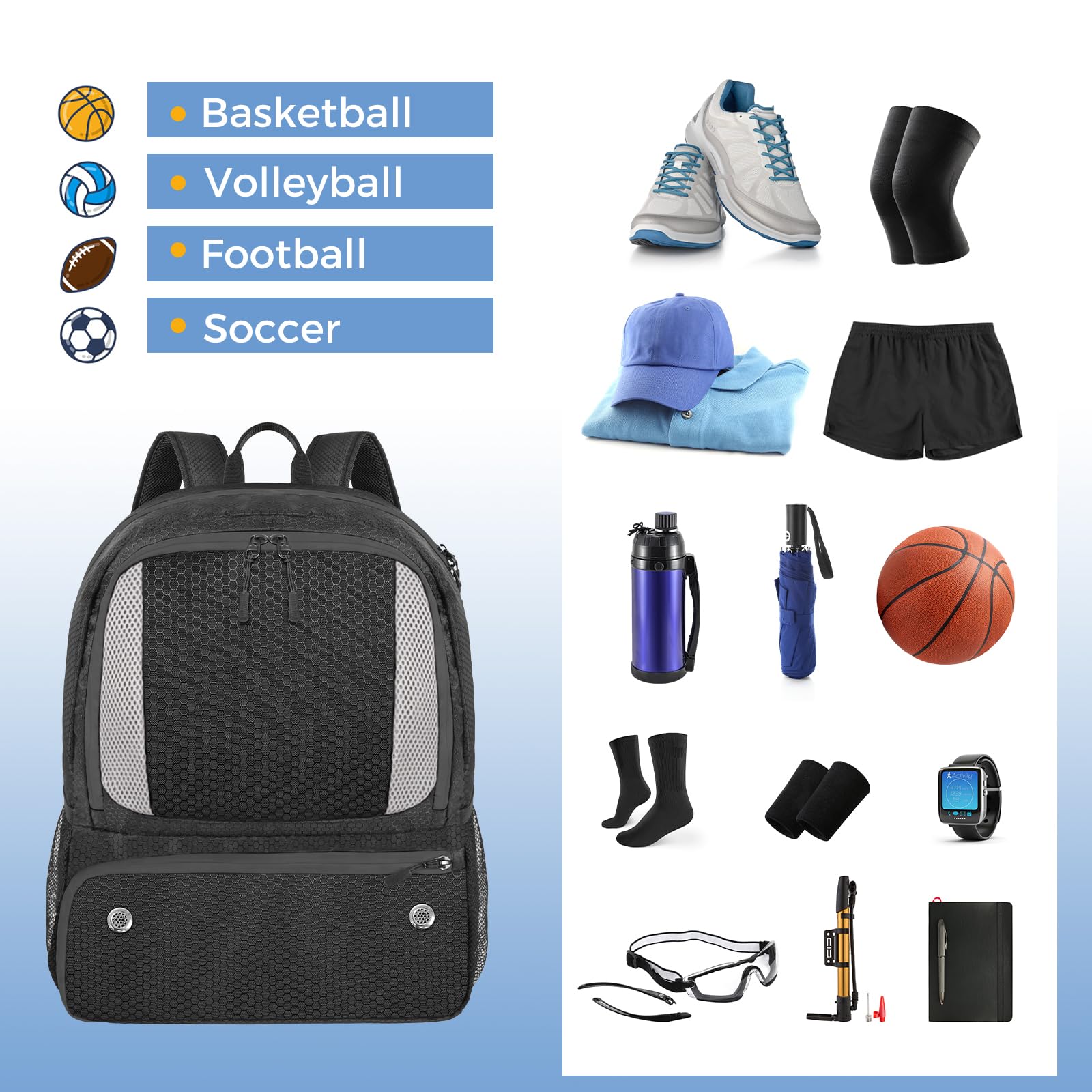 YOREPEK Basketball Backpack with Ball Holder & Shoe Compartment - Perfect for Sports Training & Gym