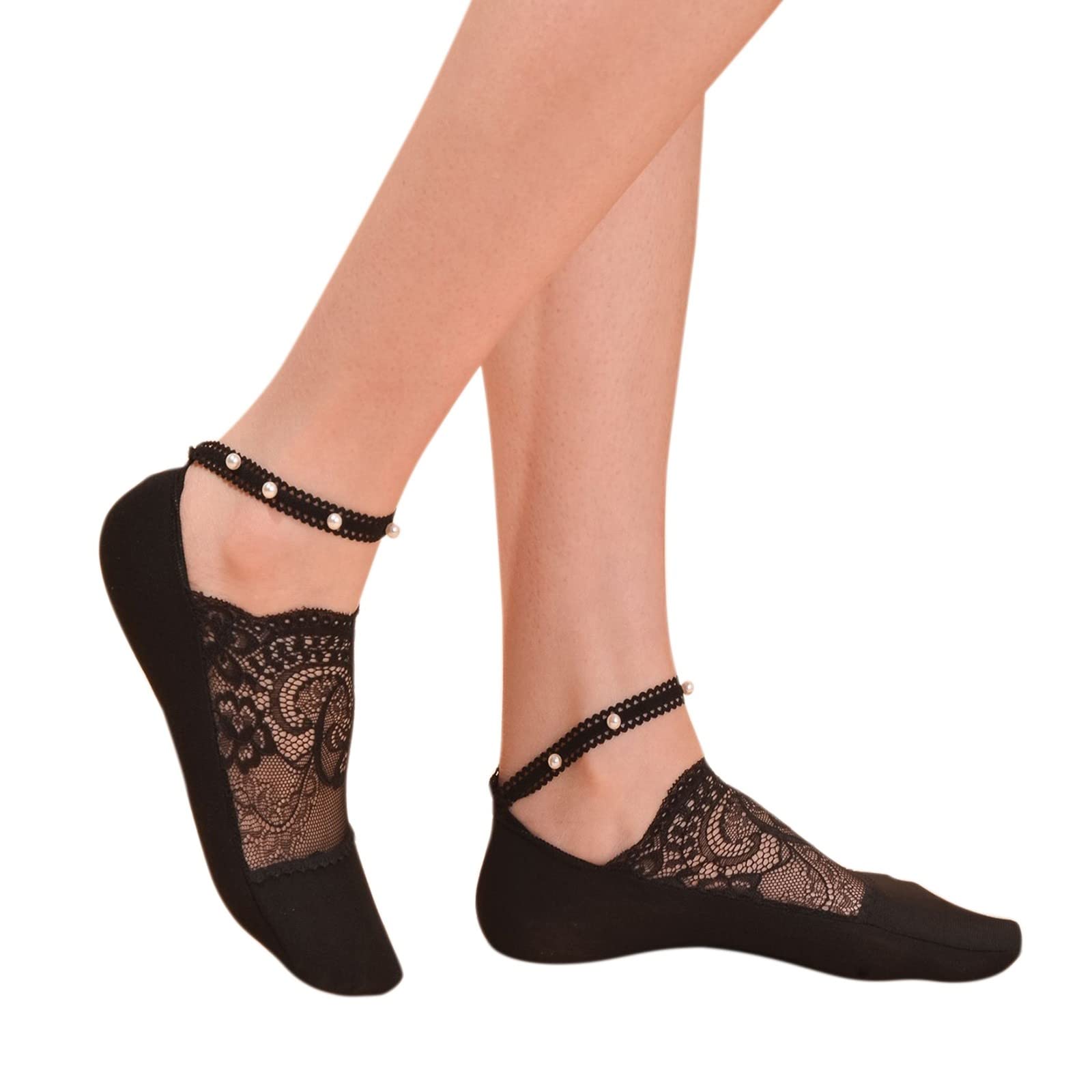 3 Pairs Women's Pearl Lace Socks - Breathable Ballet Socks with Non-Slip Sole, Sheer Low-Cut Socks & Tartan Scarf Set - Perfect for Dance, Office Wear and Gift Giving