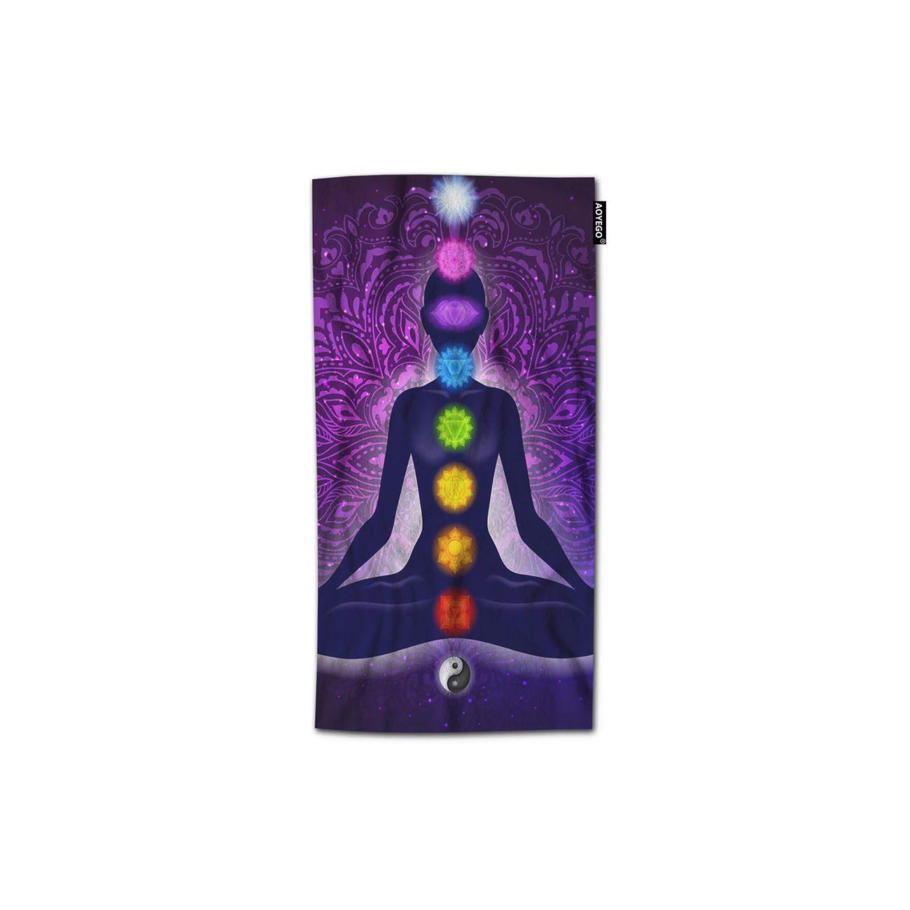 Meditating Woman in Lotus Pose Hand Towel - Colorful 9 Chakras & Aura Glow Spiritual Design - 30x15 Inch Soft Polyester Microfiber Kitchen Towel - Lightweight & Decorative for Yoga, Meditation & Spiritual Spaces