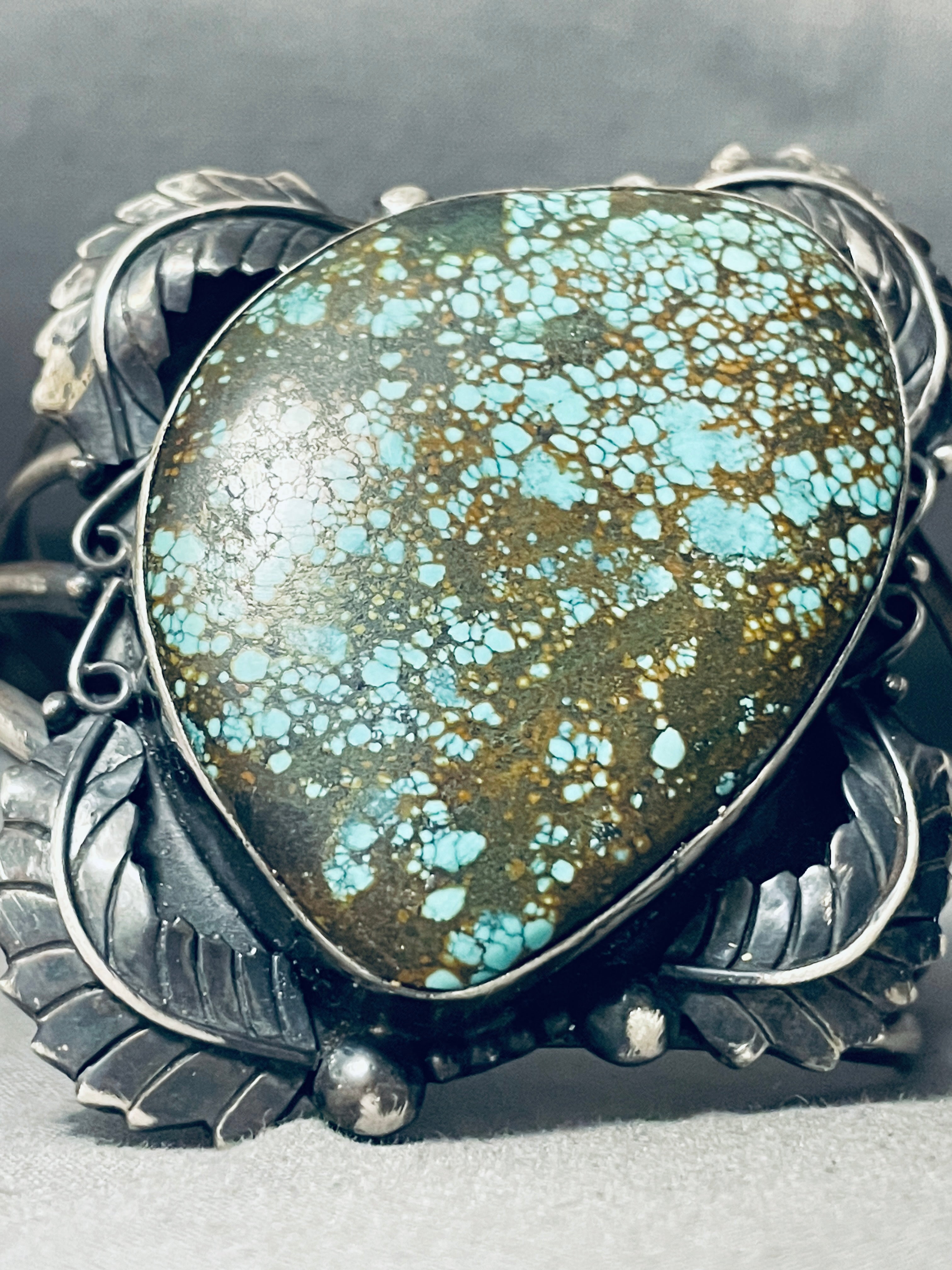 110g Wowza Vintage Navajo Spiderweb Turquoise Sterling Silver Bracelet - Handmade Native American Jewelry for Boho Fashion & Gift Giving