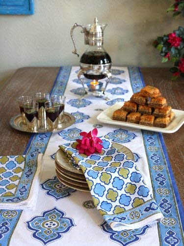 Premium 100% Cotton Casablanca Dinner Napkins Set of 6 | 20x20 Inch Hand-Printed Gold Geometric Moroccan Persian Cloth Napkins | Elegant Table Setting for Weddings, Dinner Parties & Home Decor