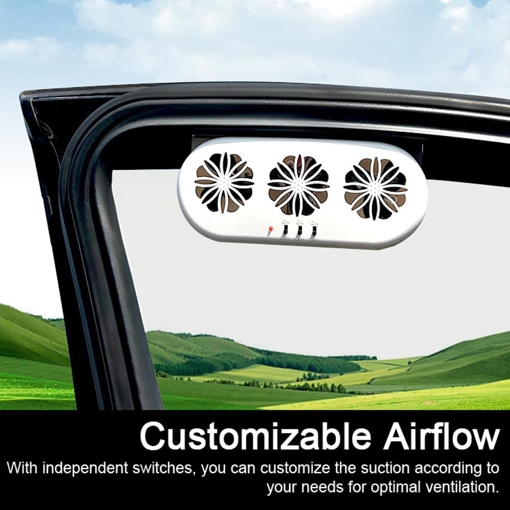 Solar Powered Car Air Ventilator & Exhaust Fan - White | Eliminate Car Odors & Improve Air Circulation | Universal Fit for Most Vehicles | Perfect for Parking, Camping & Road Trips