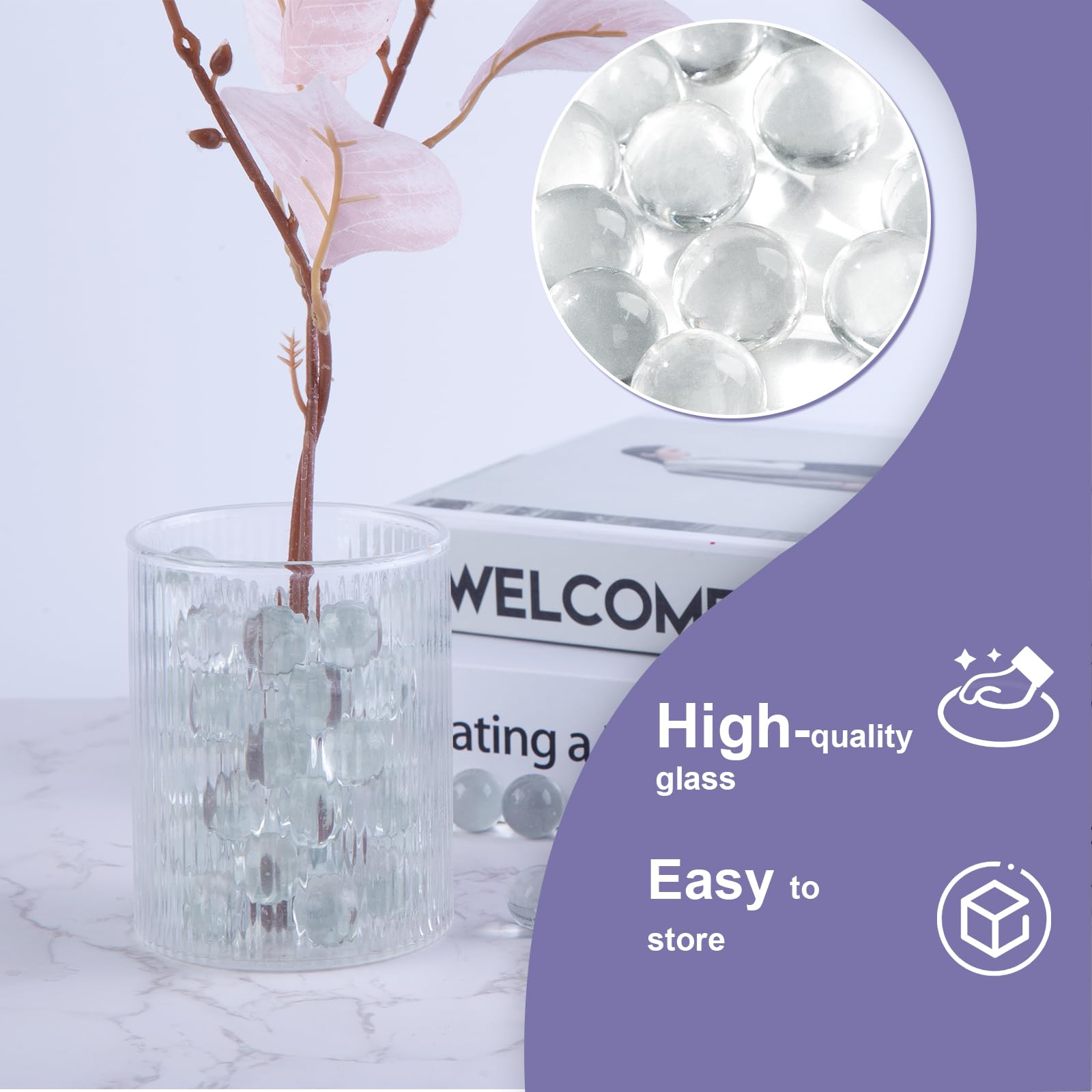 FUTUREPLUSX 3LB Clear Glass Marbles Bulk - 240PCS 0.63 Inch Round Vase Fillers for Home Decor, Kids Crafts, Games & DIY Projects - Perfect for Floral Arrangements, Aquariums, and Sensory Play