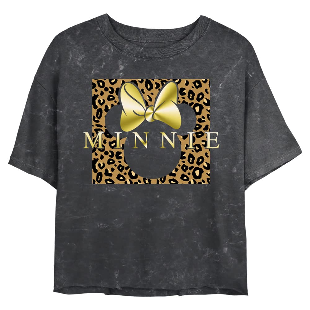 Disney Minnie Mouse Leopard Print Square Neck Short Sleeve Crop Top for Women - Soft Mineral Wash Cotton Tee - Perfect for Summer Outfits, Casual Wear & Disney Theme Parties