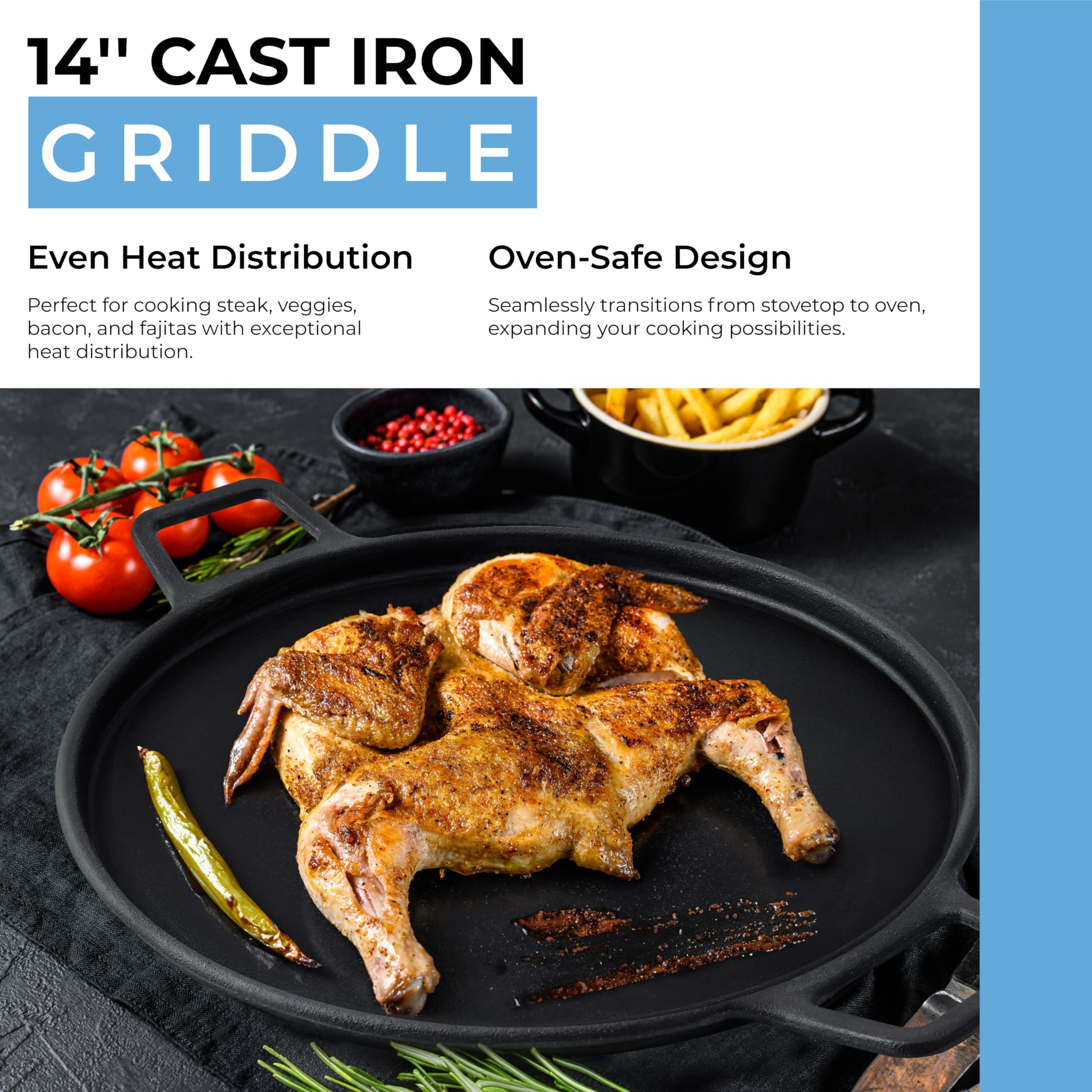 Kenmore Round Cast Iron Pizza Pan with Handles - Versatile Griddle for Crepes, Frozen Pizza, Tortillas & Baking - Stove, Oven, Grill & BBQ Safe - Perfect for Camping, Outdoor Cooking & Home Kitchen Use