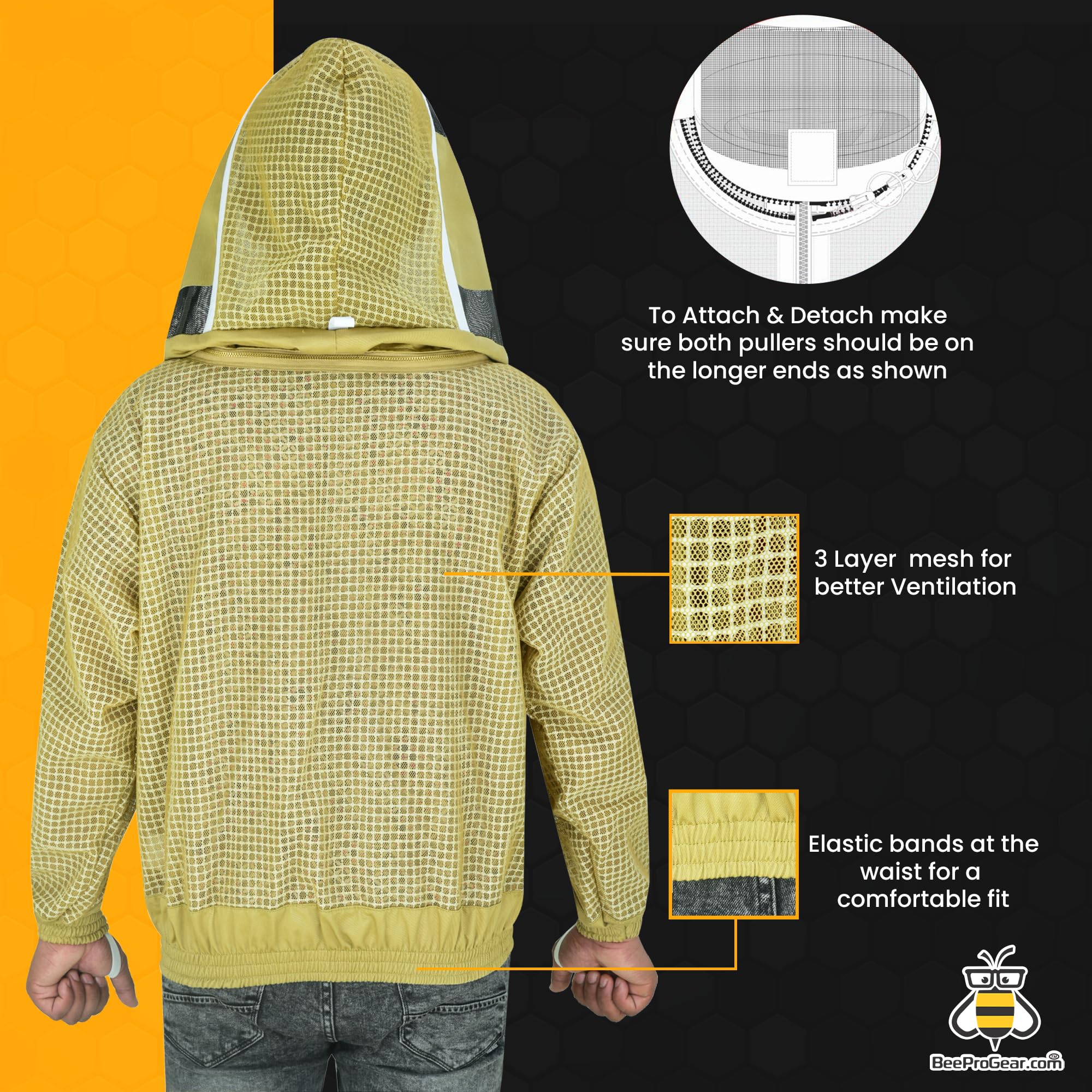 BeeProGear 3-Layer Ultra Mesh Beekeeping Jacket with Fencing Veil & Sting-Proof Leather Gloves - Unisex Beekeeper Suit (Brown, 4X-Large) | Protective Gear for Honey Harvesting, Hive Inspection & Beekeeping Activities