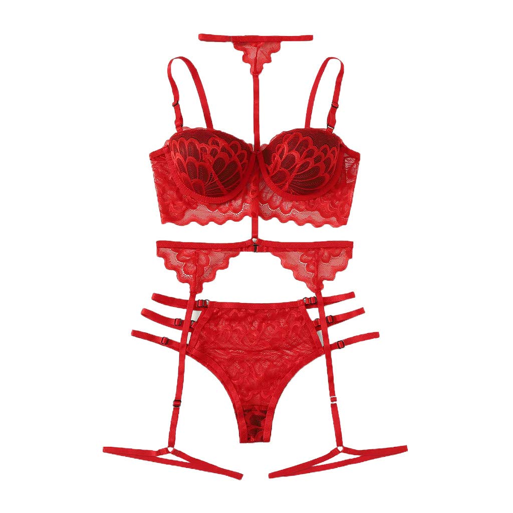 Sexy Lingerie for Women - Push Up Bra with Lace & Straps, Crochet Cutout Teddy Embroidery Gauze Underwear - Perfect for Valentine's Day & Romantic Nights