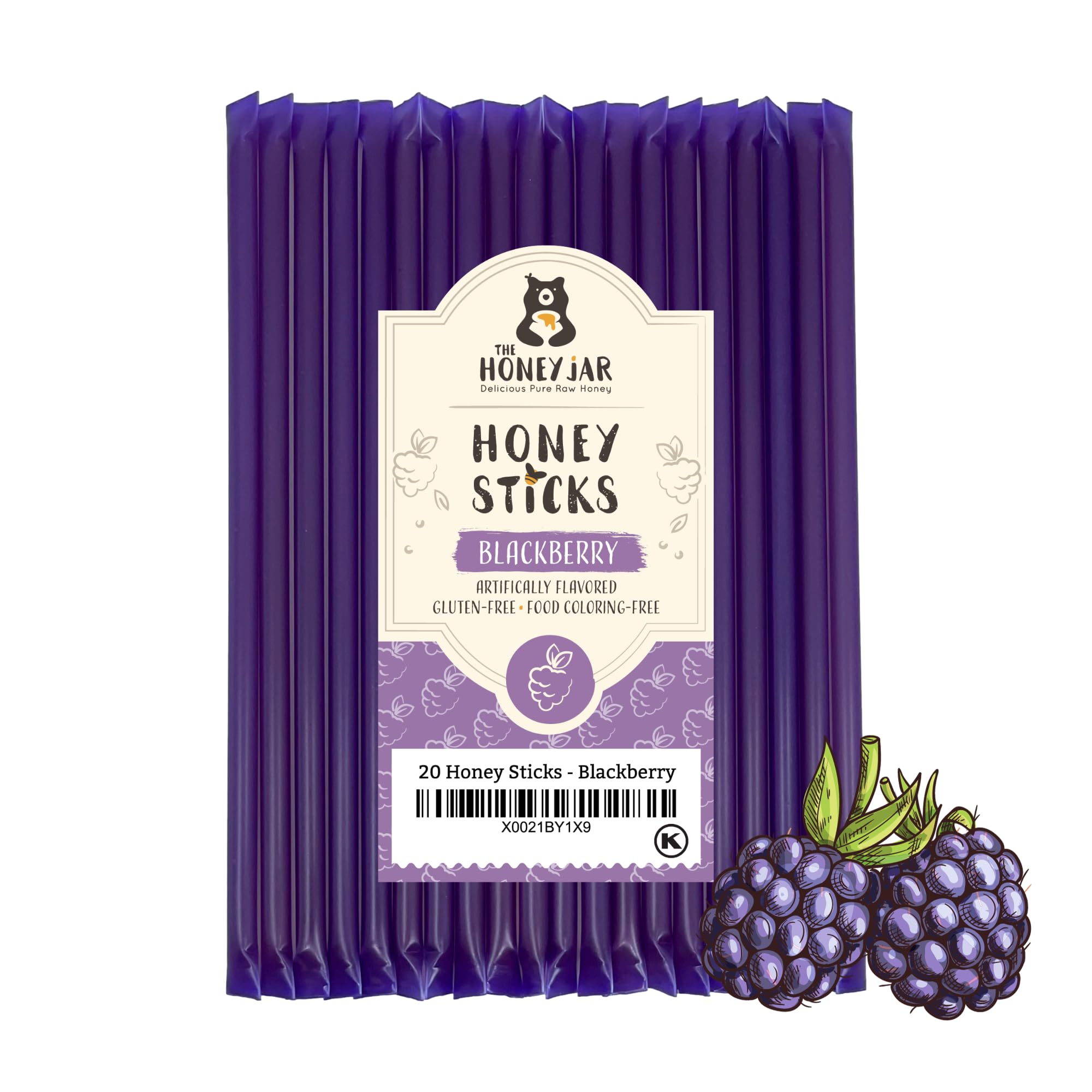 Organic Blackberry Flavored Honey Sticks - Pure Honey Straws for Tea, Coffee & Healthy Snacks - 1 Tsp per Stick - Made in USA with Real Honey - 20 Count - Perfect for Office, Travel & Kids Lunchboxes