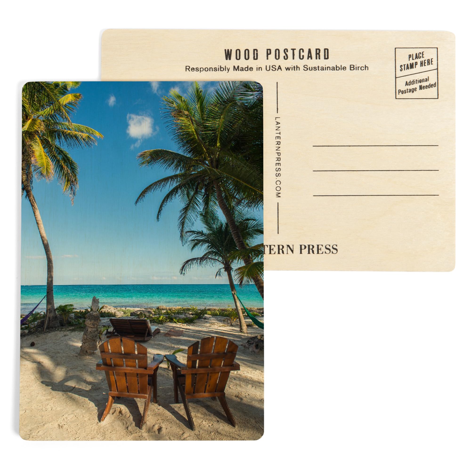 4x6 Birch Wood Postcards - Beach Chairs & Palms Design (2-Pack Stationery Set) for Rustic Home Wall Decor | Perfect for Beach House, Coastal Living Room & Vacation Theme Decorations